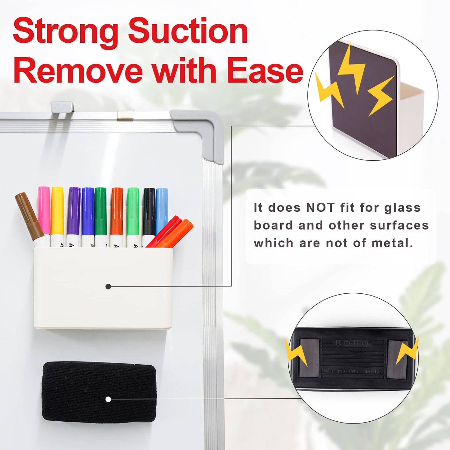 NiArt Whiteboard Magnetic Dry Erase Marker Holder Set, 12 Colors Fine Markers, Magnetic Whiteboard, Dry Eraser for Office