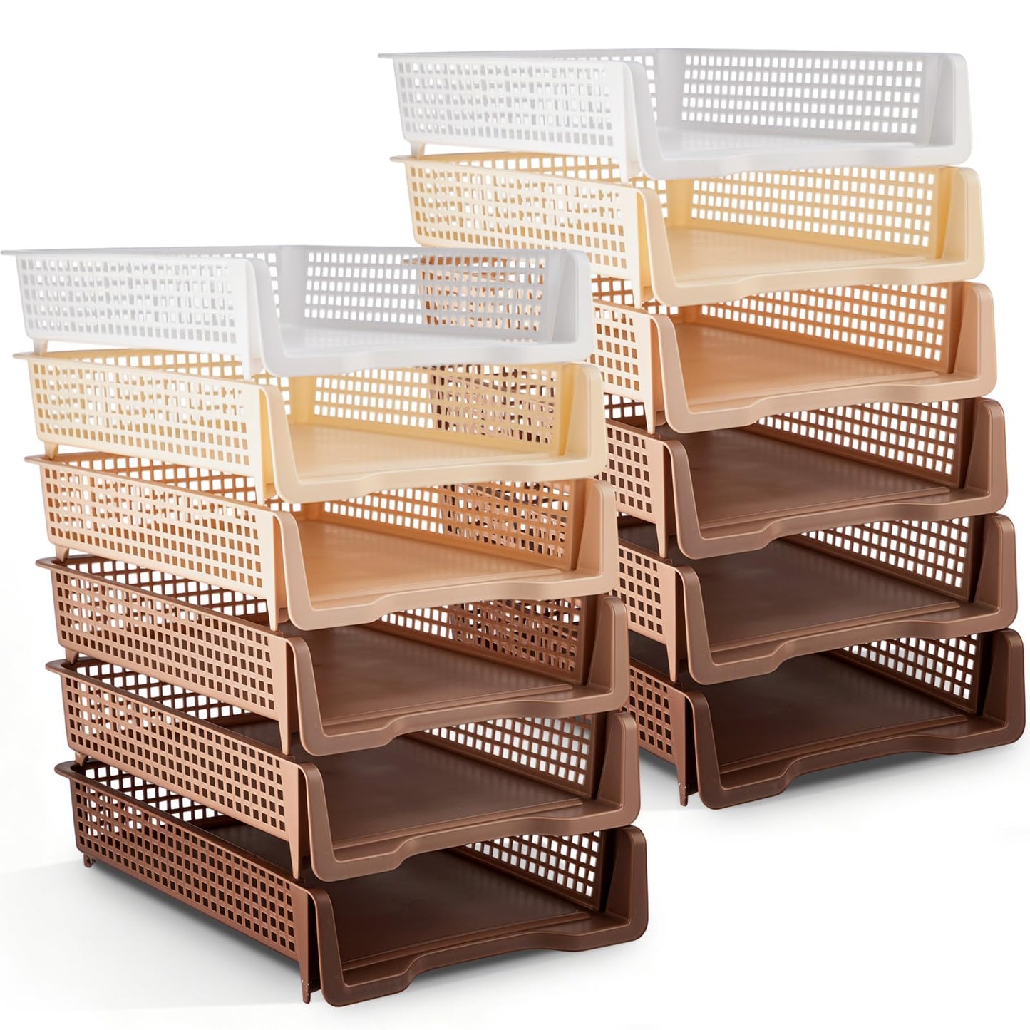 Geetery Set of 12 Plastic Trays for Teachers Turn in Trays Classroom Stackable Paper Tray Plastic Classroom Teachers Desk Letter Organizer Storage Baskets for Office, Desk, Home (Gradient Brown)