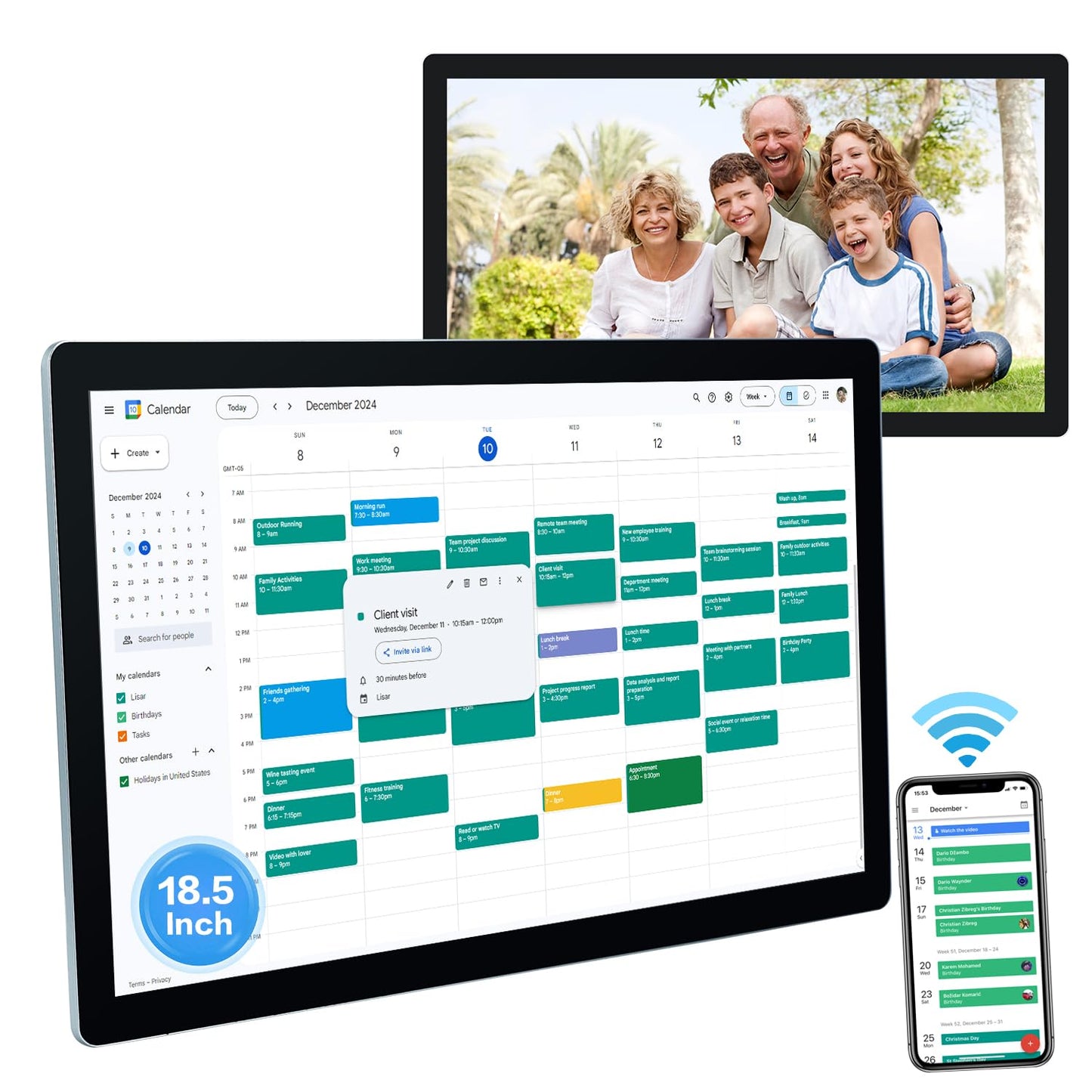 TouchWo 15.6 to 27 inch Touchscreen Digital Calendar & Wall Planners, Smart Whiteboard Calendar for Chore Chart & Work Schedule, Built in Speakers and Camera, Include Wall Mount & Desk Stand (18.5-inch)
