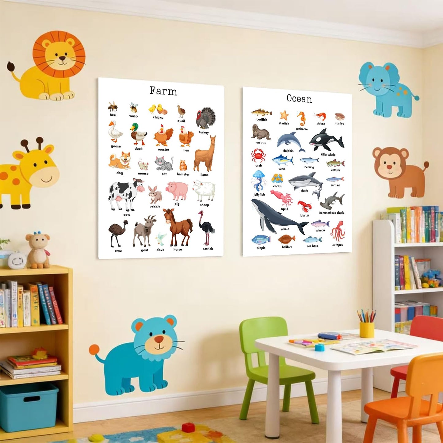 Educational Preschool Learning Posters,Alphabet ABC Posters for Toddlers Classroom Playroom Wall Decor,Counting Chart for Kindergarten,Pre K Learning Poster for Toddlers 1-3 Homeschool Supplies