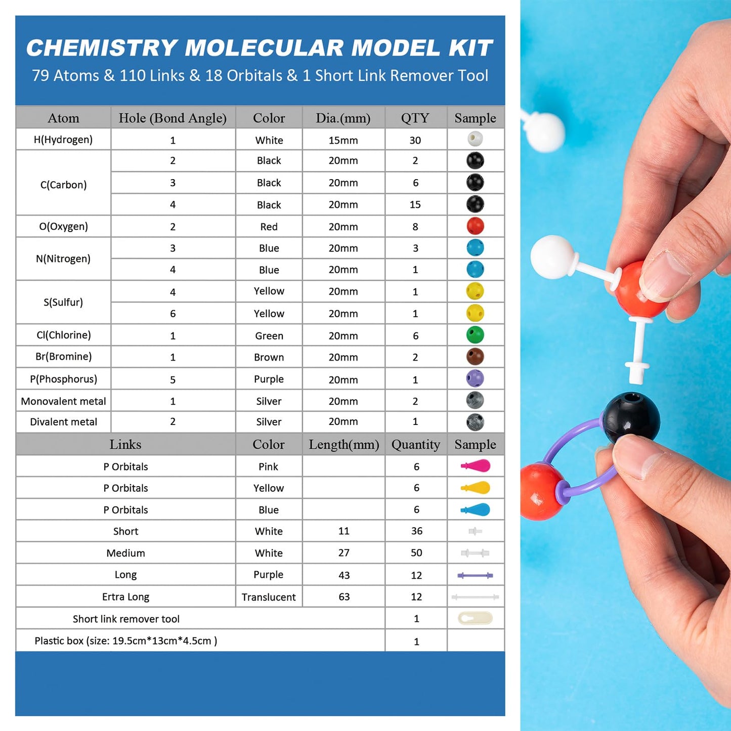 HFKPJRT Molecular Model Kit, 208 Pcs Molecular Model Kit Organic Chemistry, Atom Element Model Kits for Lessons in Chemistry, Gift for Teachers and Students to Raising Space Imagination