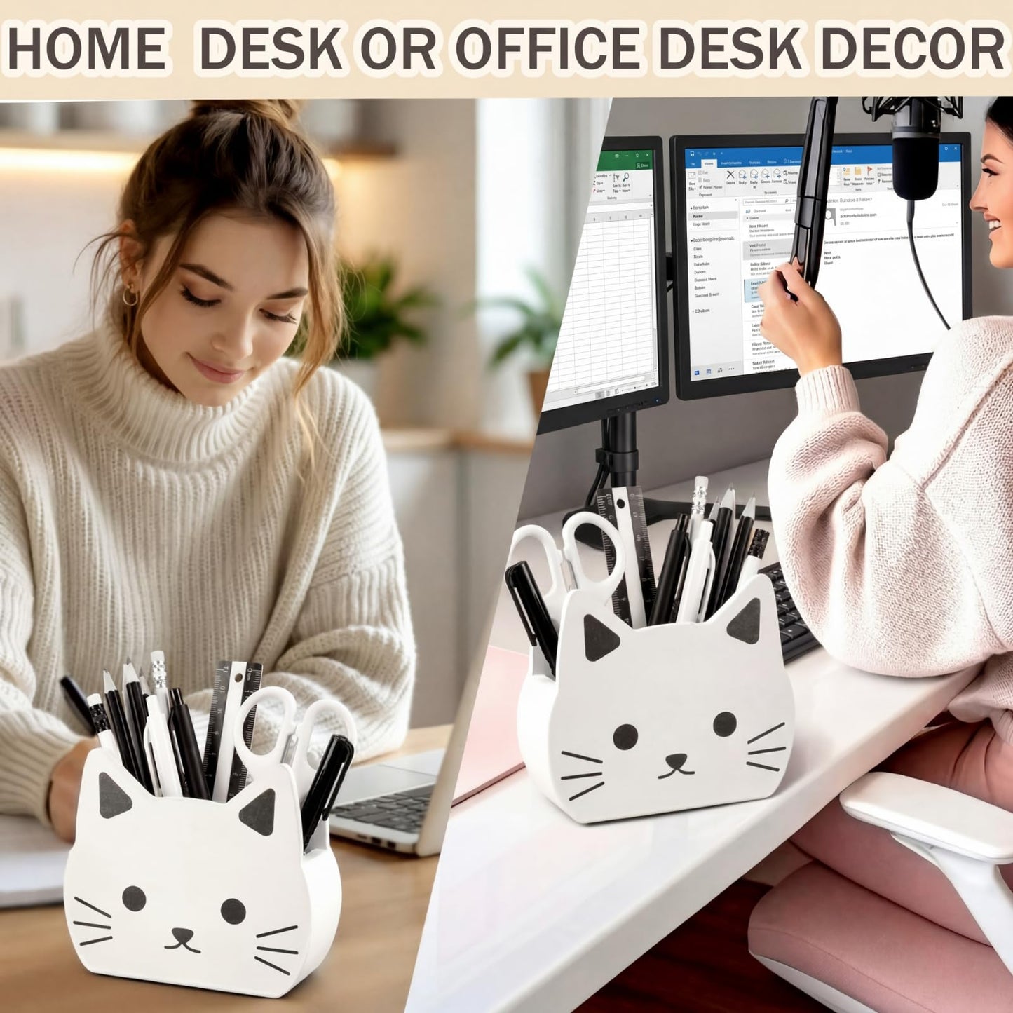 Tenceur Cat Pen Holder Cute Cat Large Capacity Pencil Holder Funny Office Decor Pencil Cup Pot Desk Organizer for Office Makeup Brush Holders Back to School Funny Gift for Coworkers Women