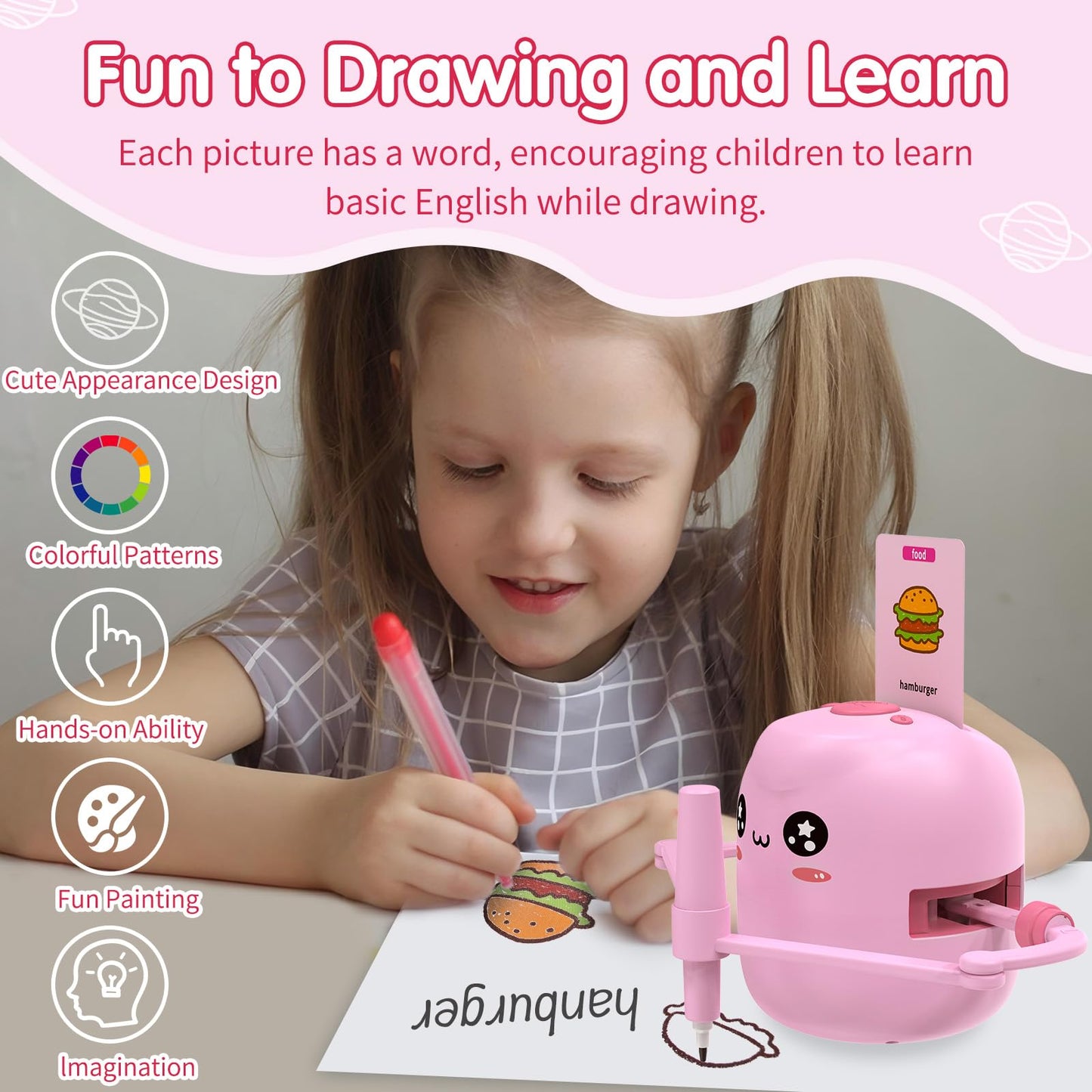 Drawing Robot for Kids, Voice Interactive Educational Drawing Robot, Montessori Painting Learning Toys with 150 Cards, Christmas Birthday Party Gift for 3 4 5 6 7 8 Years Old Girls Boys