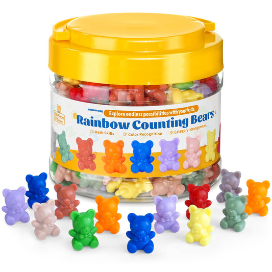 XINHUIDALSQ Rainbow Counting Bears Set of 200, 10 Colors Sorting Teddy Plastic Bears Math Manipulatives for Toddlers, 1 Inch Bear Conters Ages 3+ Kids