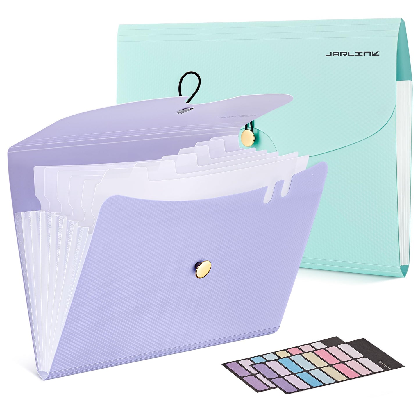 JARLINK 7 Pockets Expanding File Folder, A4 Accordion File Folders with 12 Labels, Cute Paper Organizer, Portable Document Organizer for College School Office Supplies, Macaron Blue & Macaron Pupple