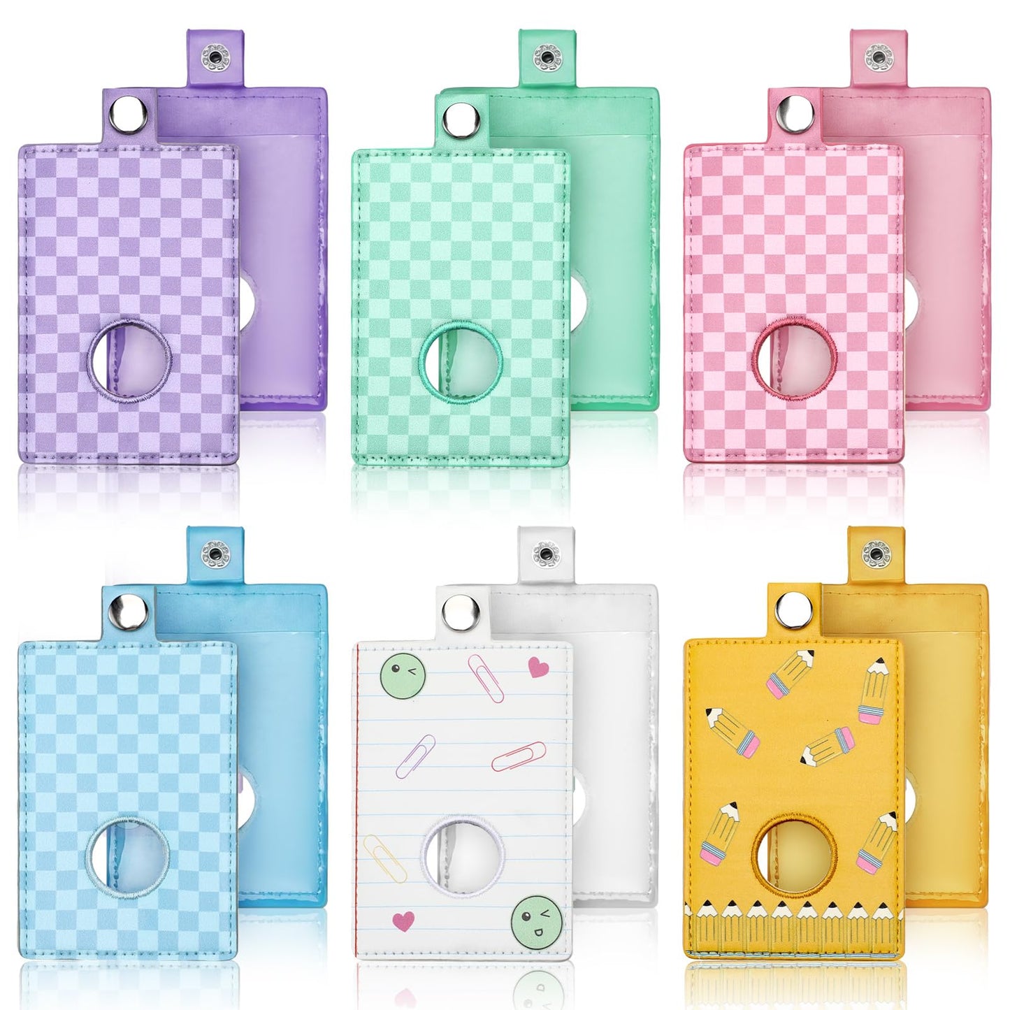 Gueevin 6 Pcs Teacher Alarm Badge Holder 4.2x2.8 Inch Checkerboard Alarm ID Badge Holder for Teachers Educator Staff School Teacher Appreciation Gift