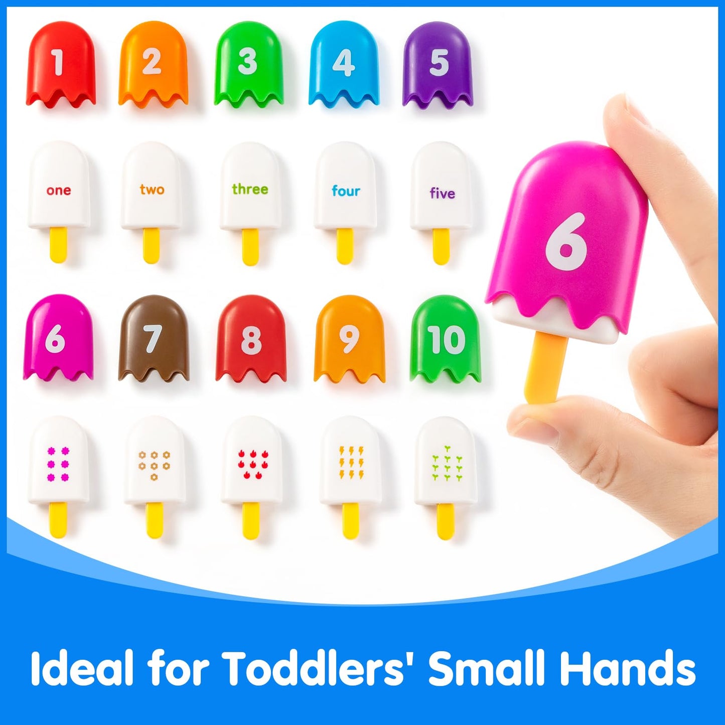 Odoorgames 100 Pcs Math Linking Cubes with 384 Cartoon Stickers – Mini Number Pops 1-10 – Essential Counting Cubes for Kids Math Learning and Fun Activities