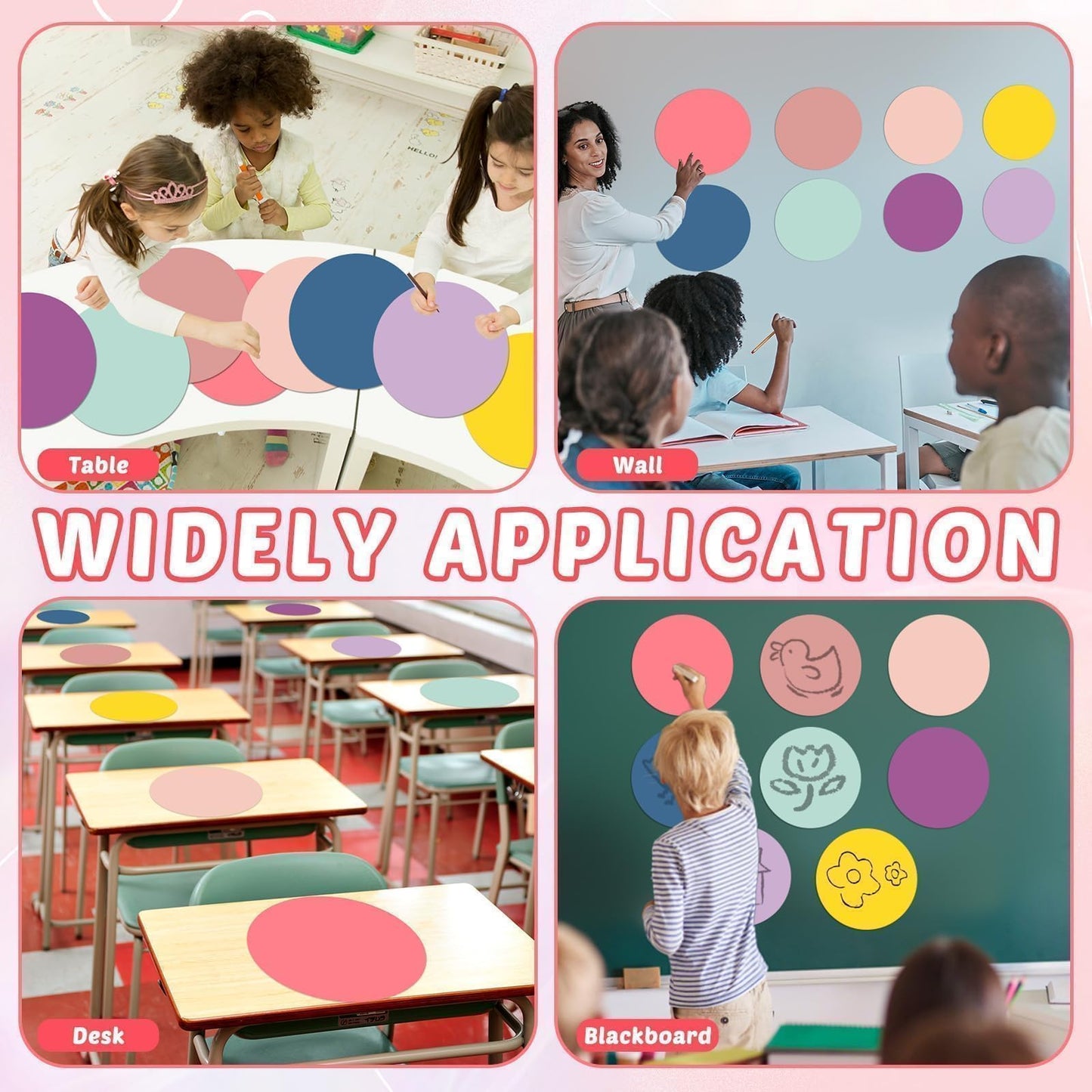 gisgfim 24PCS Dry Erase Dots 12 Inch Whiteboard Marker Wall Decor Removeable Circle Sticker Spots Writing Spots Set for Classroom Table Teachers Students Supplies (Morandi)