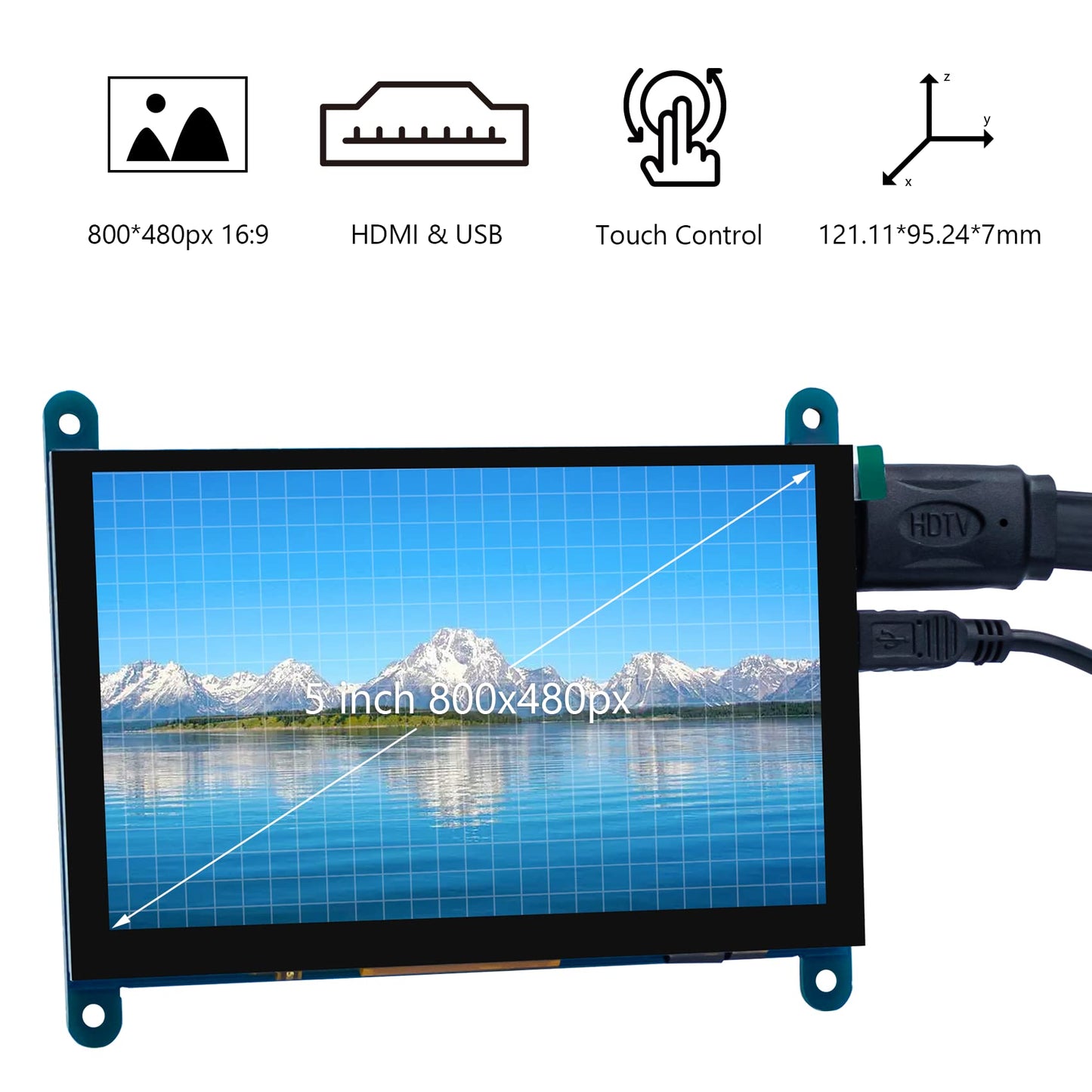 Hosyond 5 Inch IPS LCD Touch Screen Display Panel 800×480 Capacitive Screen HDMI Monitor for Raspberry Pi 5/4/3, BB Black, Windows 10 8 7