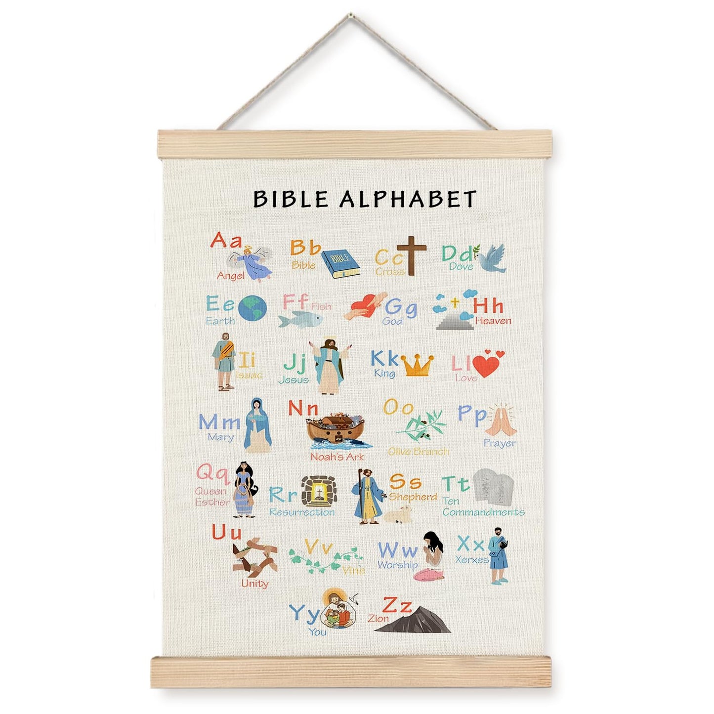 Supwhd Bible Verse Posters for Kids, Bible Alphabet Poster Hanger Frame, Christian Classroom Decor, Alphabet Wall Decor for Classroom Church School Christian Home, 12x16 Inches