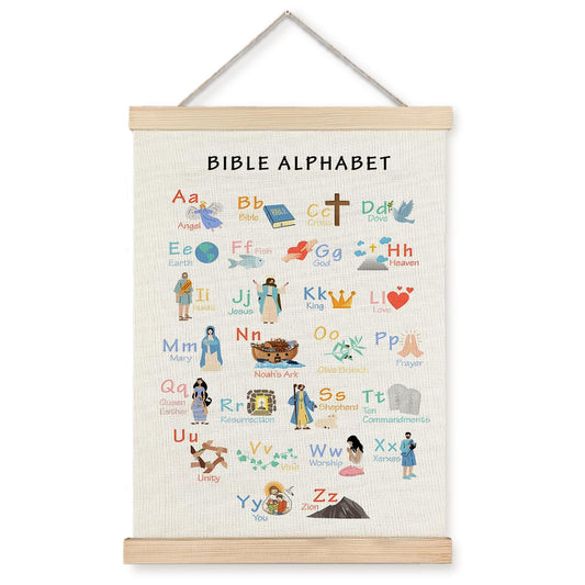 Supwhd Bible Verse Posters for Kids, Bible Alphabet Poster Hanger Frame, Christian Classroom Decor, Alphabet Wall Decor for Classroom Church School Christian Home, 12x16 Inches