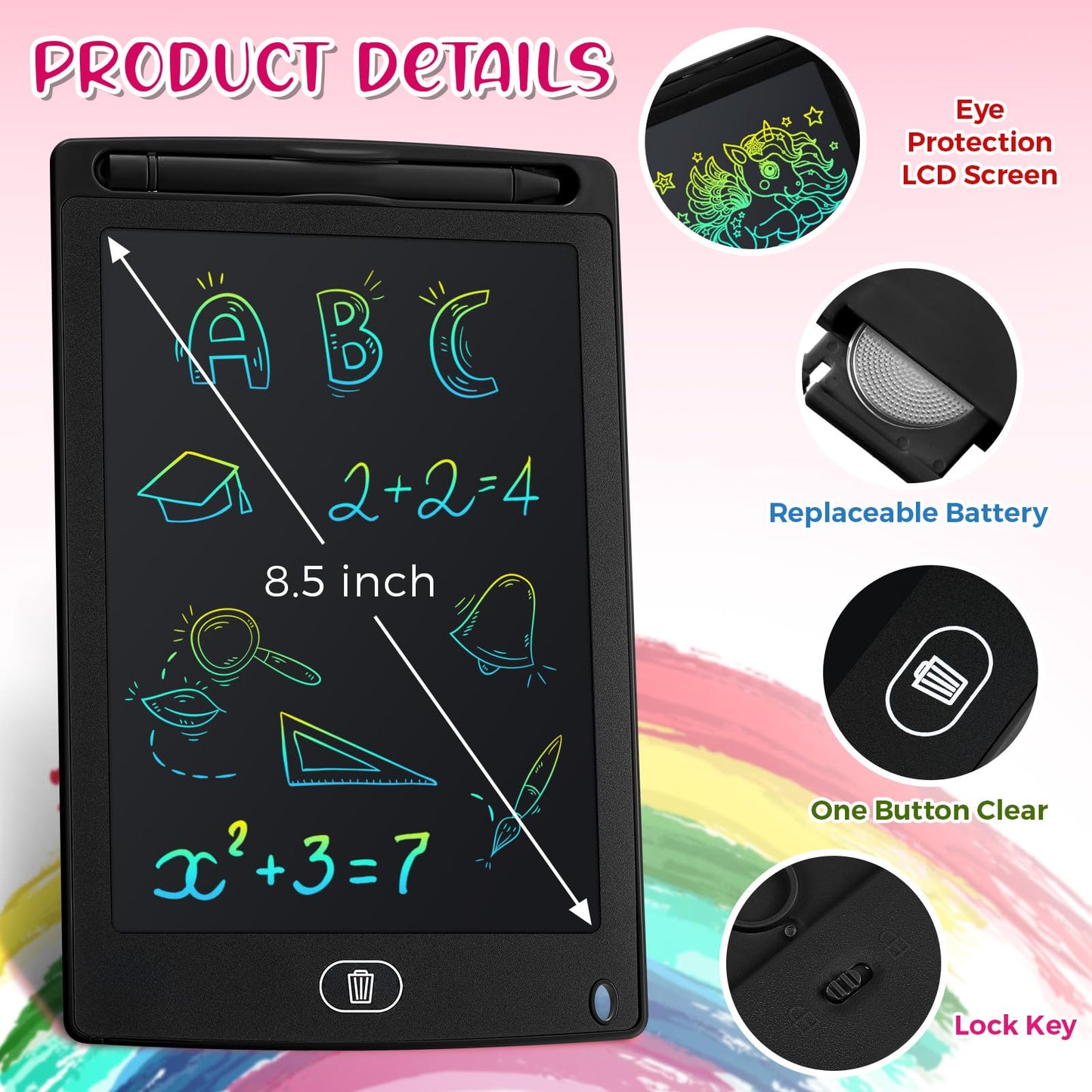 Zhehao 20 Pack LCD Writing Tablet for Kids: 8.5 Inch Colorful Drawing Doodle Boards - Reusable Erasable Doodle Board Educational Learning Toys Gifts for Toddlers Ages 3-8 Party Favors(Black,Cute)