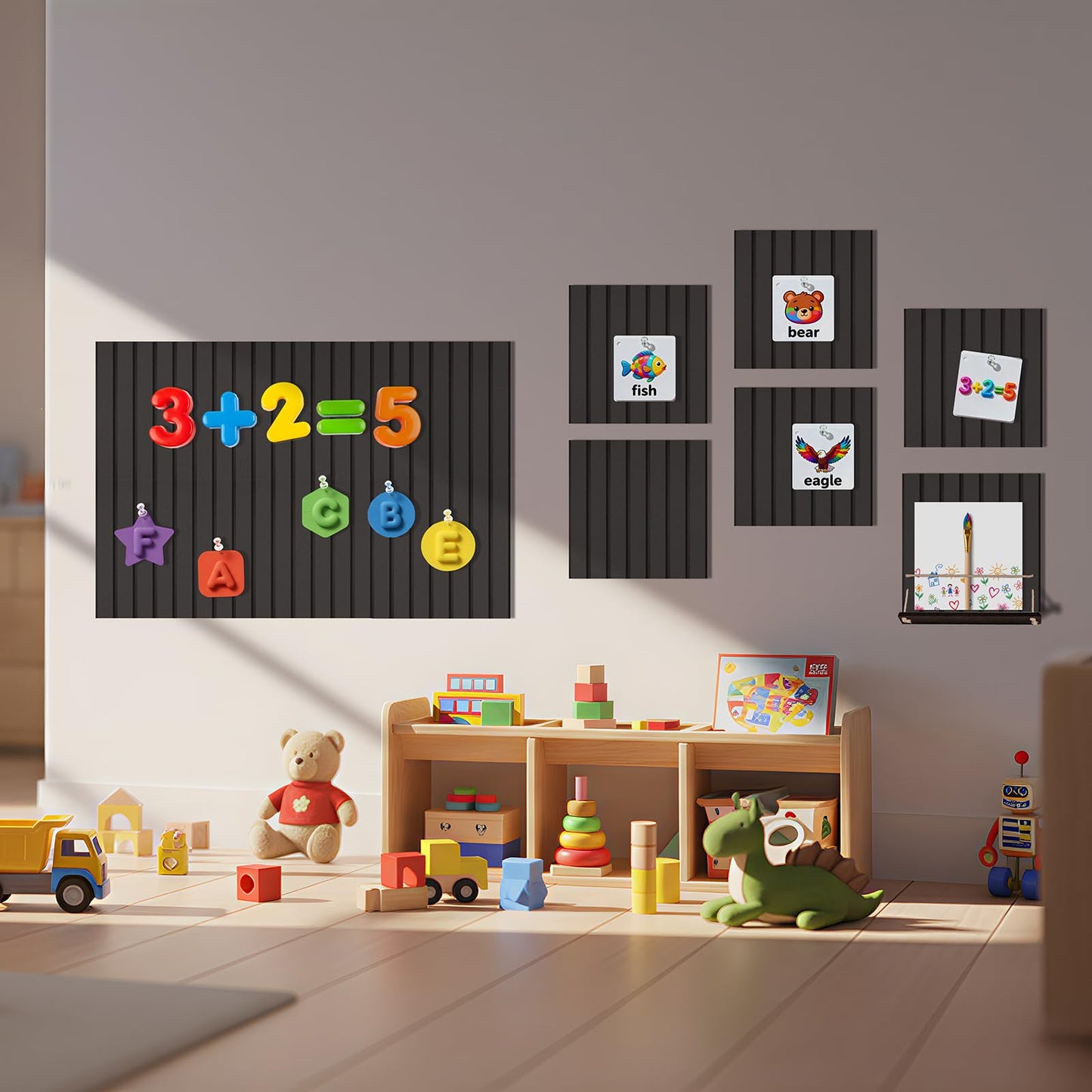 12 Pack Bulletin Boards 48" x 36" Alternative Cork Board for Office,Built-in Storage Device，Large Cork Boards for Walls ， Felt Wall Tiles, Contains Removable Security Stickers and PushPins (V-Black)