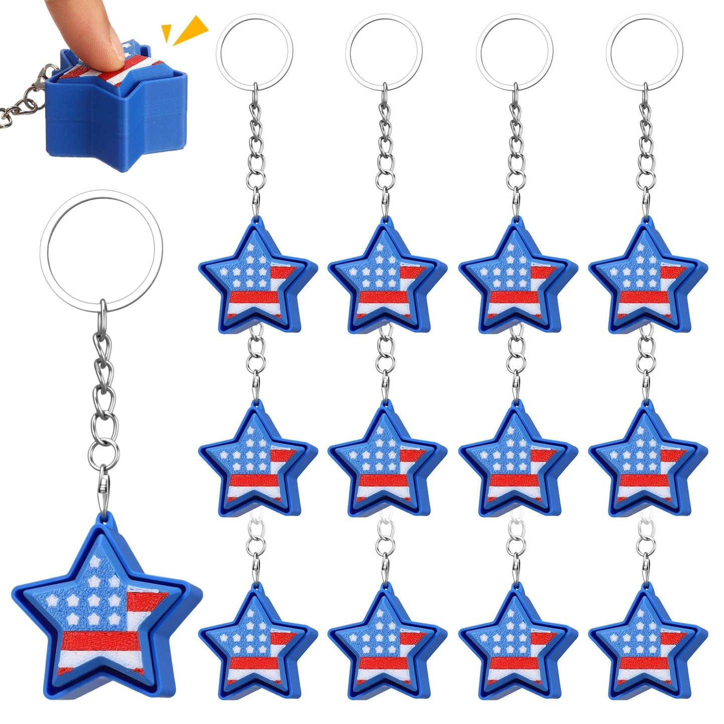 Kenning 12 Pcs American Flag Clicker Fidget Keychain Bulk Patriotic 3D Printed Fidget Toy 4th of July Party Favors 250th Anniversary Flag Keychain for Independence Memorial Veterans Day Gifts