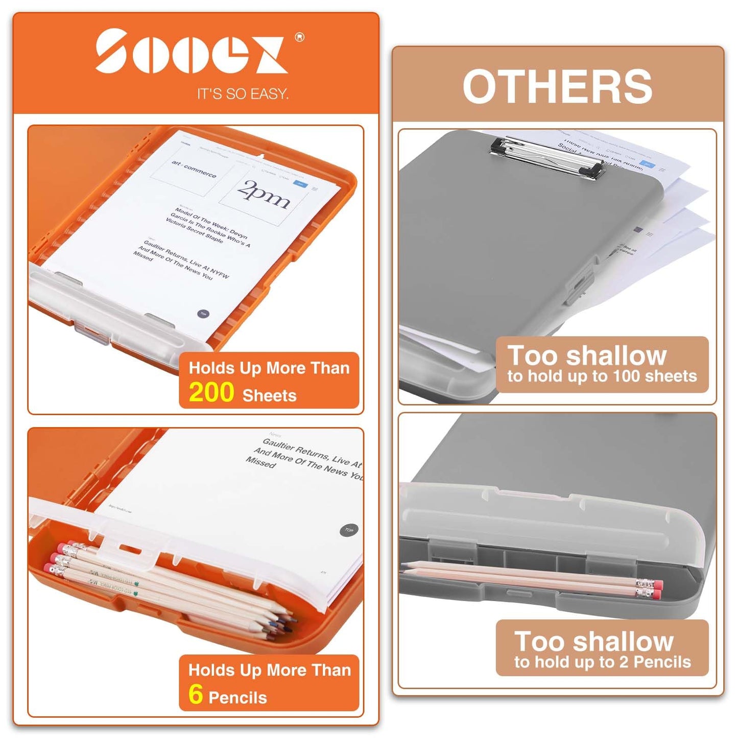 Sooez Clipboards with Storage, High Capacity Clip Boards 8.5x11 with Storage, Heavy Duty Nursing Clipboard Folder, Plastic Clipboard with Pen Holder for Women Teachers Work, School & Office Supplies