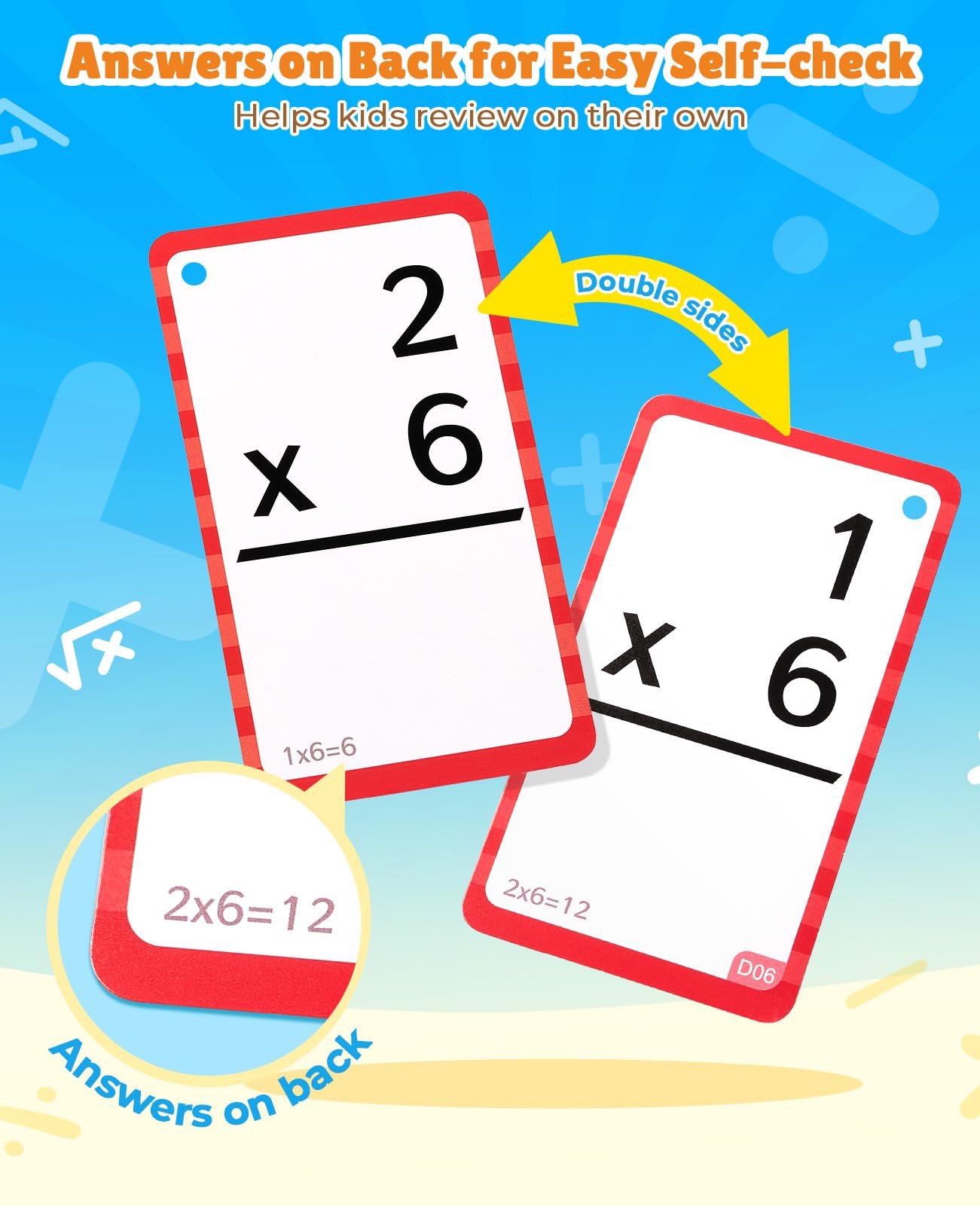 JoyCat Math Flash Cards and Chart for Kids Ages 4-8, 288 Double-Sided Flash Cards for Addition, Subtraction, Multiplication & Division, Interactive Math Learning Tool for Homeschool and Classroom