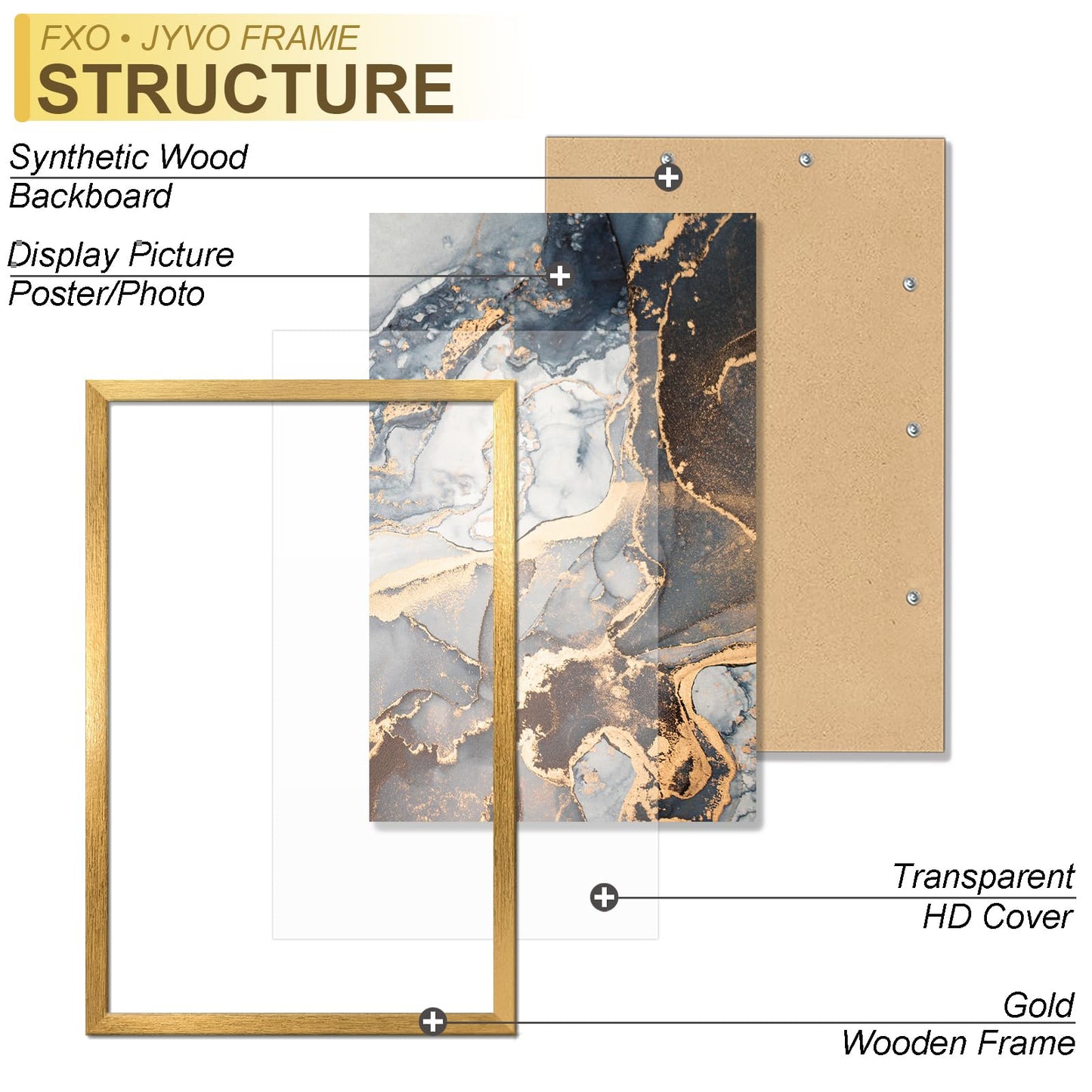 Fxojyvo Engineered Wood 14x22 Picture Frame Set of 3, Gold Frame for 14 x 22 Inch Picture Poster Photo, Light Weight 14 by 22 Frame with Wood-grain for Wall - 3 Pack/Gold/14 x22
