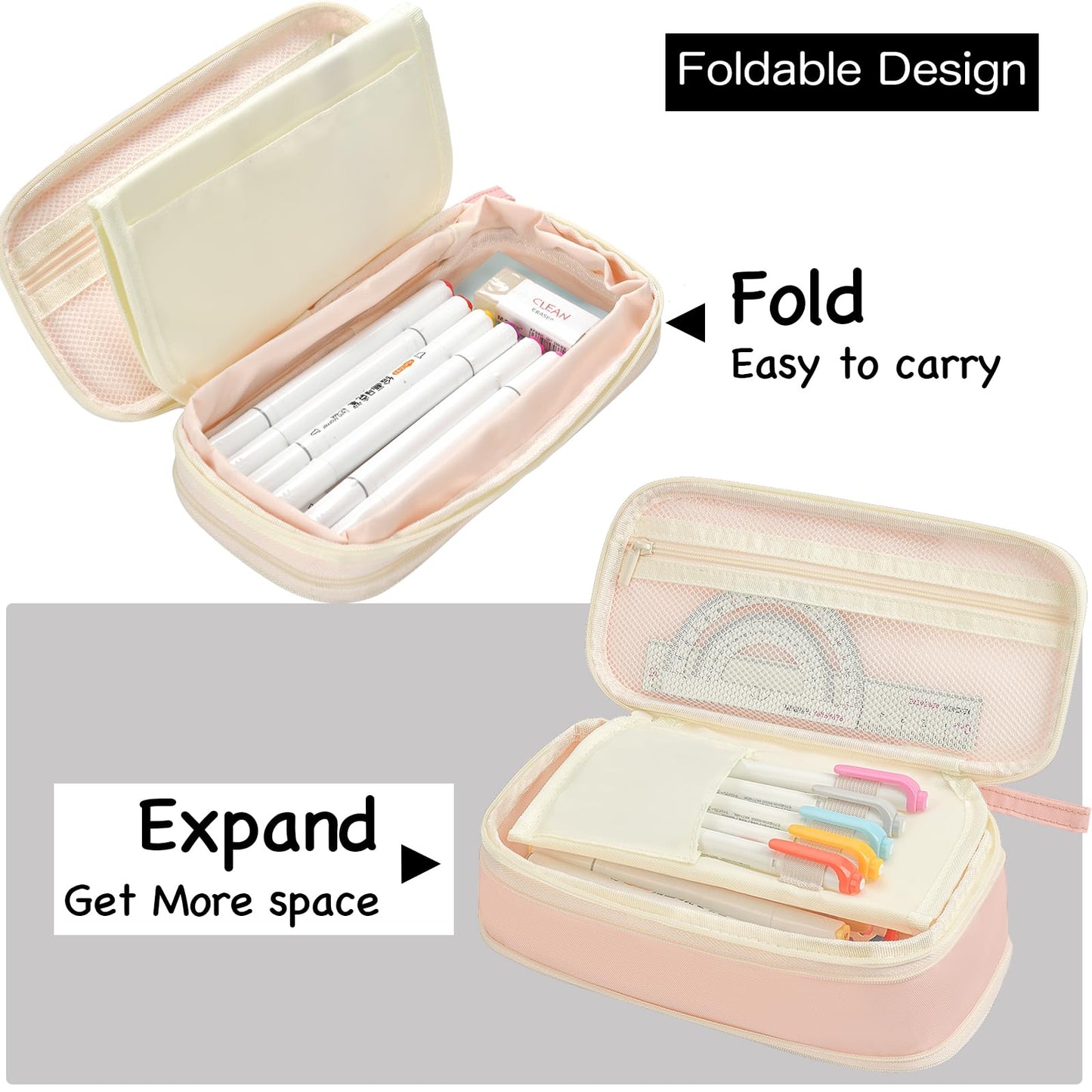 YOKUMA Pencil Case Cute Pencil Pouch for Girls Big Capacity Pen Bag Box, Kawaii Aesthetic College School Supplies for Student Teen Adults Preppy, Pink