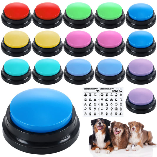 Jerify 16 Pcs Voice Recordable Dog Buttons for Communication Pet Cat Talking Buttons with Stickers 30 Seconds Interactive Speech Training Buzzers for Cat Pet Dog(Classic Colors)