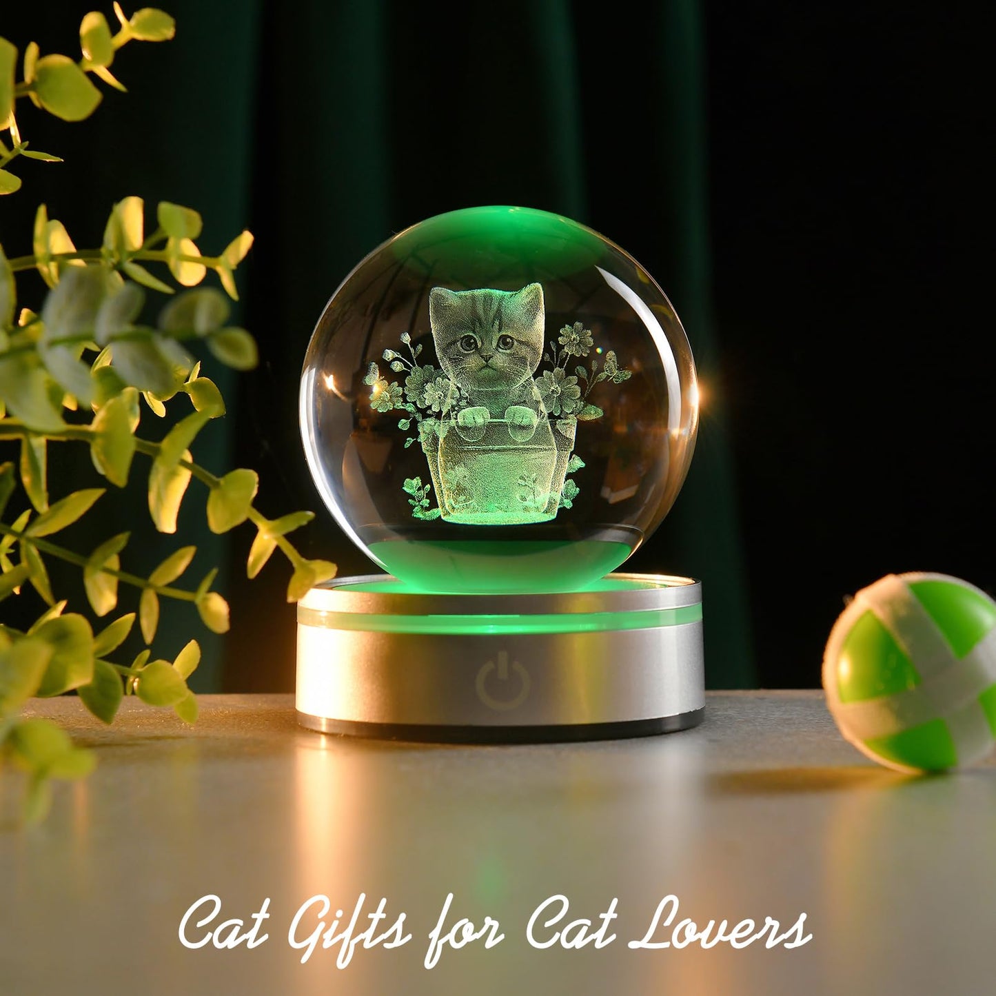 IFOLAINA Cat Themed Gifts for Women Christmas 3D Crystal Ball for Her Mom Girls Cat Lover Gifts for Women Birthday Glass Globe Decor for Bedroom