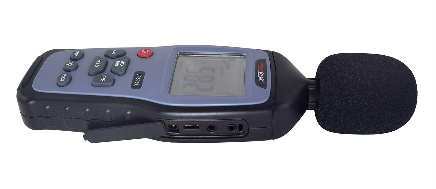 eS528L Decibel Meter and Recorder by ennoLogic – Digital Sound Level Meter and Noise Logger – Max/Min/Hold, 30-130 dBA Range, Updated Software