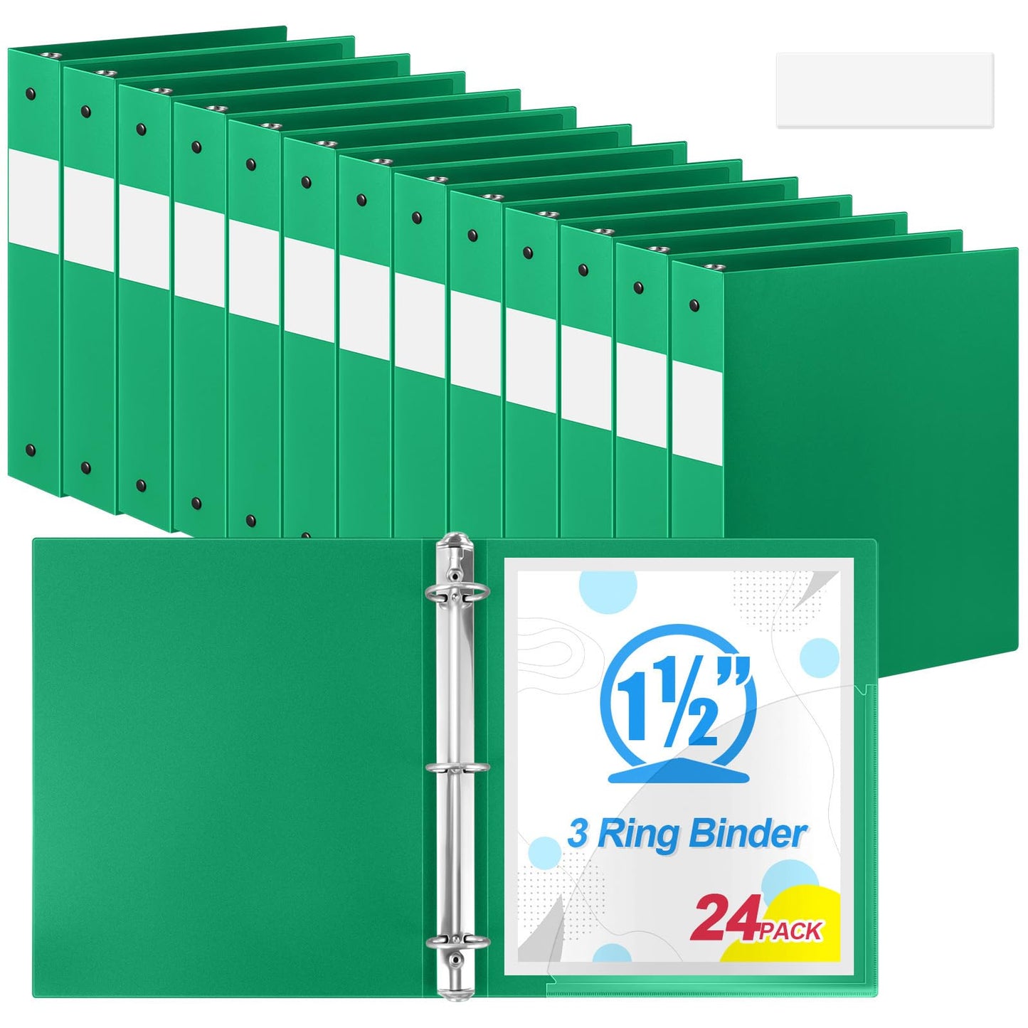 Henoyso 24 Pcs Green 1.5" 3 Ring Plastic Binder Bulk, 1 1/2 Inch Soft Flexible Binders Round Rings, Fits Letter Size 8.5'' x 11'' Paper, Holds 350 Sheets, for School Office (1.5 Inch)