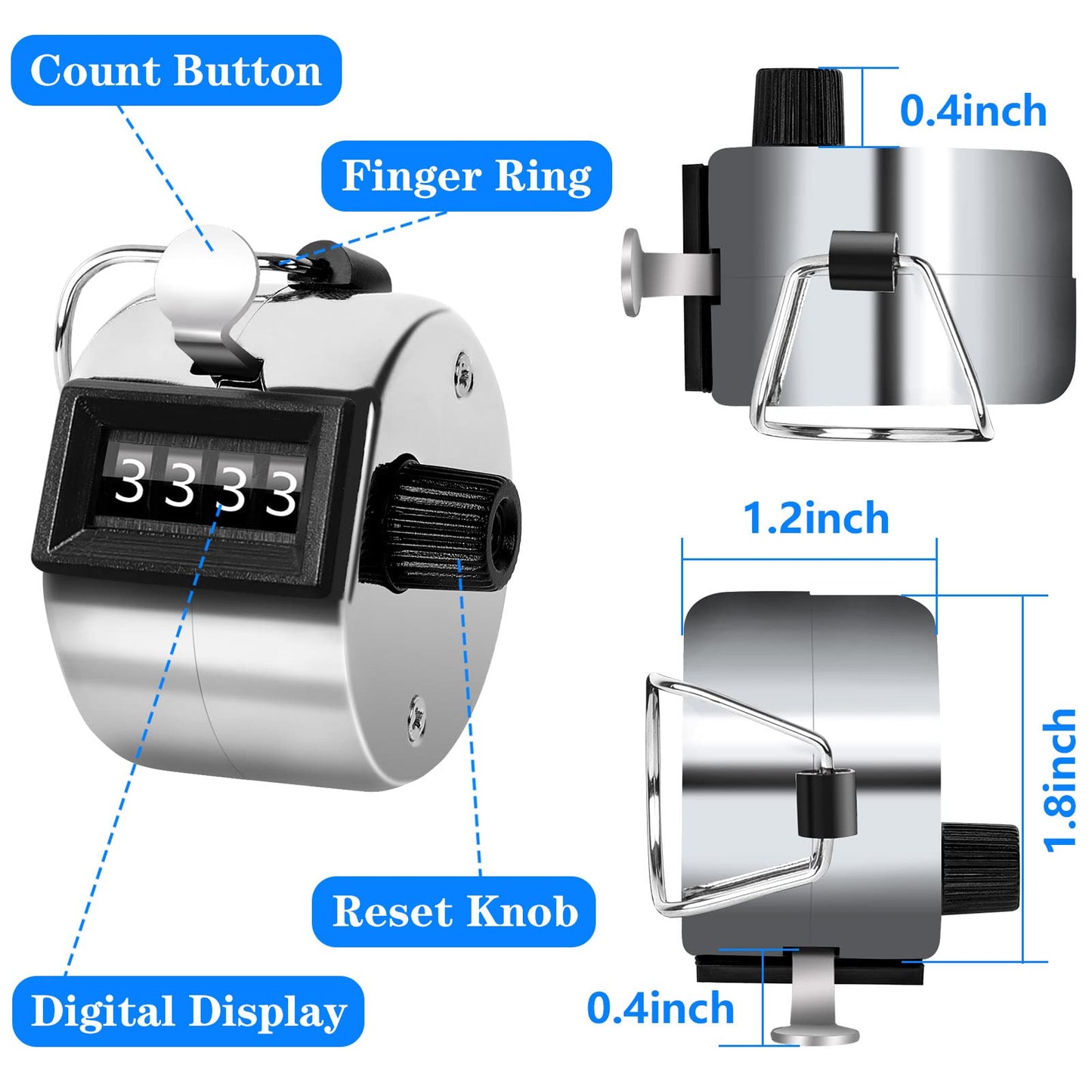 PETKNOWS Metallic Handheld Mechanical Counter Clicker, 5 Pcs 4-Digital Number Tally Click Counter for School Event Golf Sports Office Stadium