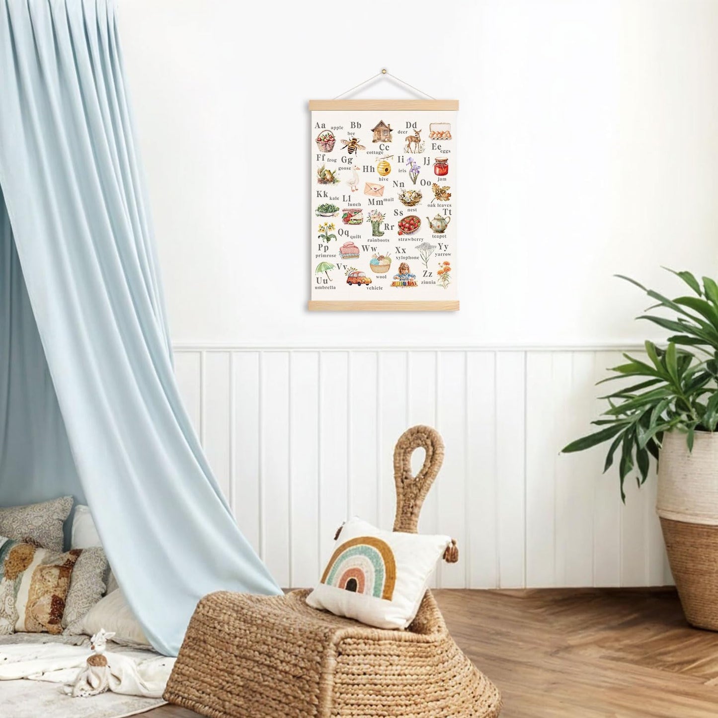DNEULYR Rustic Alphabet Toddler Room Wall Art Poster, Farmhouse Nursery Wall Decor, ABC Chart Educational Poster Hanger Frame for Kids Room Nursery Playroom Classroom, 12x16 Inches