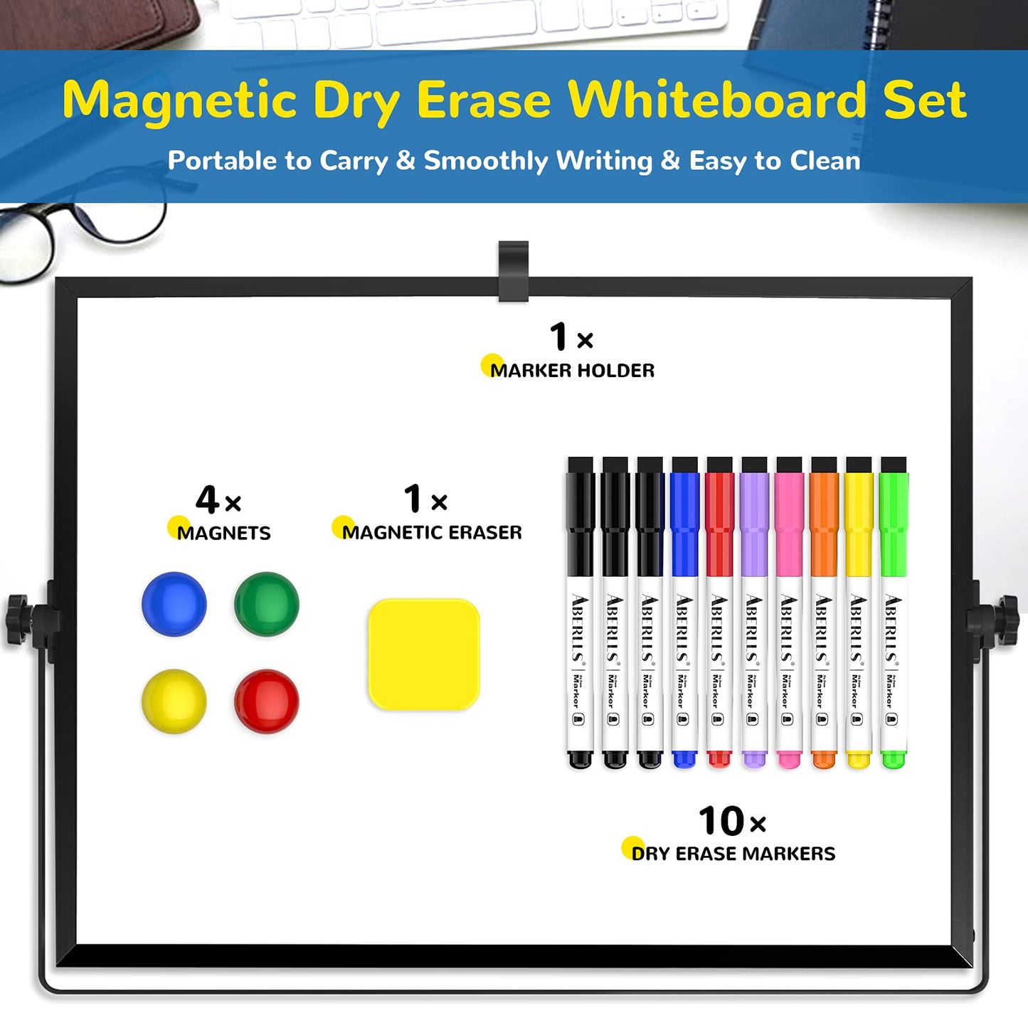 Small Monthly Calendar Dry Erase Whiteboard for Wall, 16in x 12in Magnetic Dry Erase Board, Hanging Double-Sided White Board, Portable Board for Drawing, Kitchen, Planning, Memo, School, Home, Office