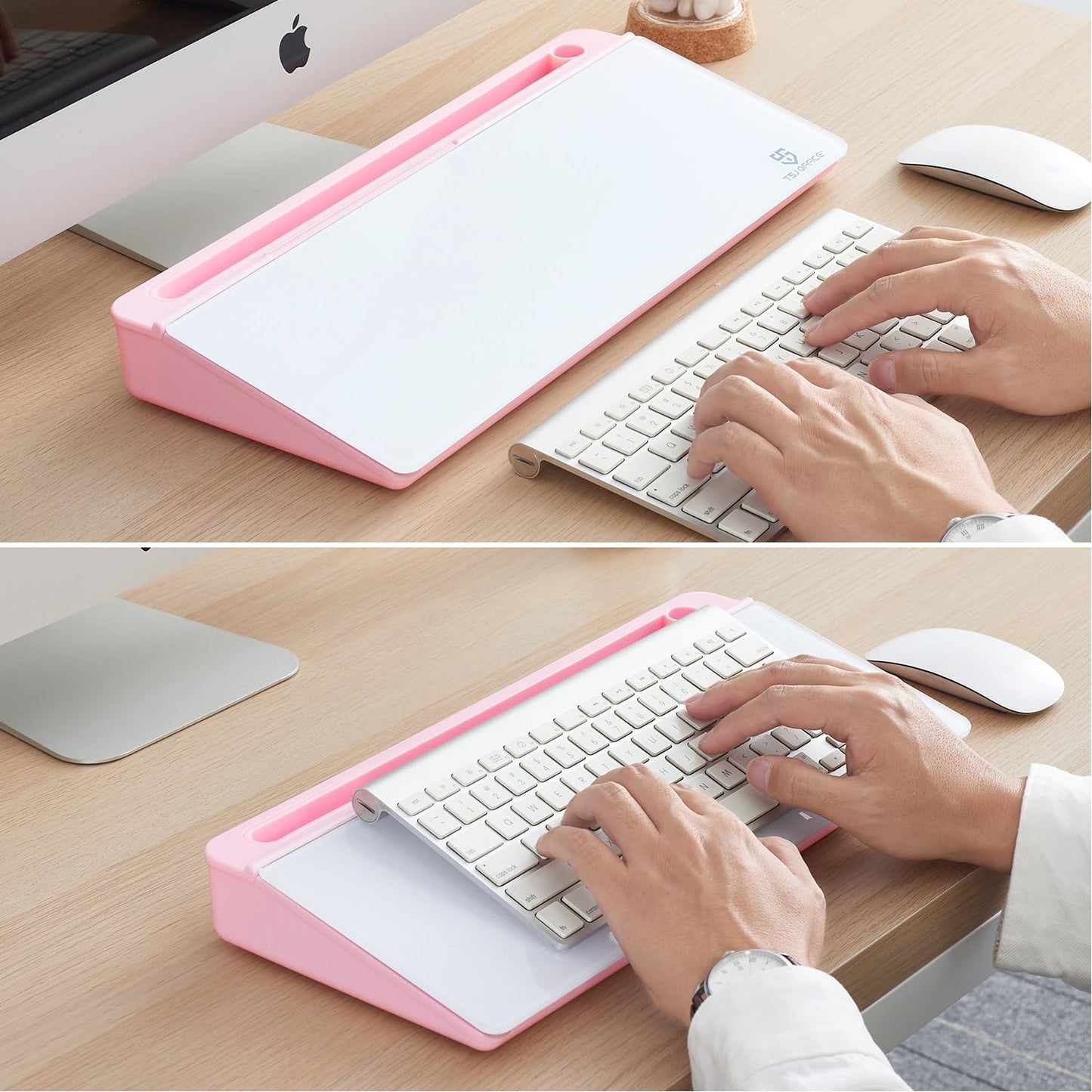 TSJ OFFICE Desktop Whiteboard Dry-Erase-Board - Computer Keyboard Stand White Board Surface Pad with Drawer, Desk Organizers with Accessories for Office, Home, School Supplies - Pink