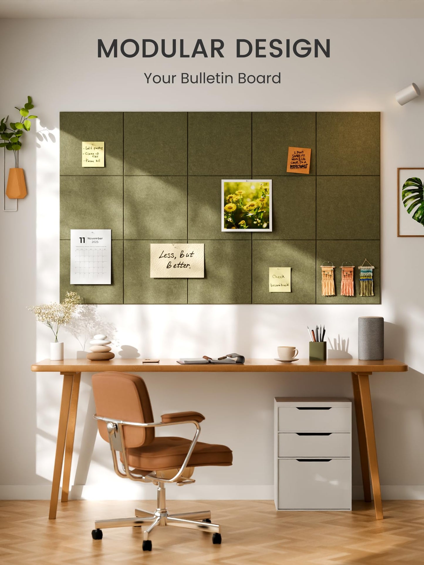 Bumusty Large Cork Board 48" x 36" Alternative - 12 Pack Felt Wall Tiles with 70 Safe Removable Adhesive Tabs, 30 Pushpins, Cork Boards for Walls Pin Board Bulletin Board Office Decor (Olive Green)