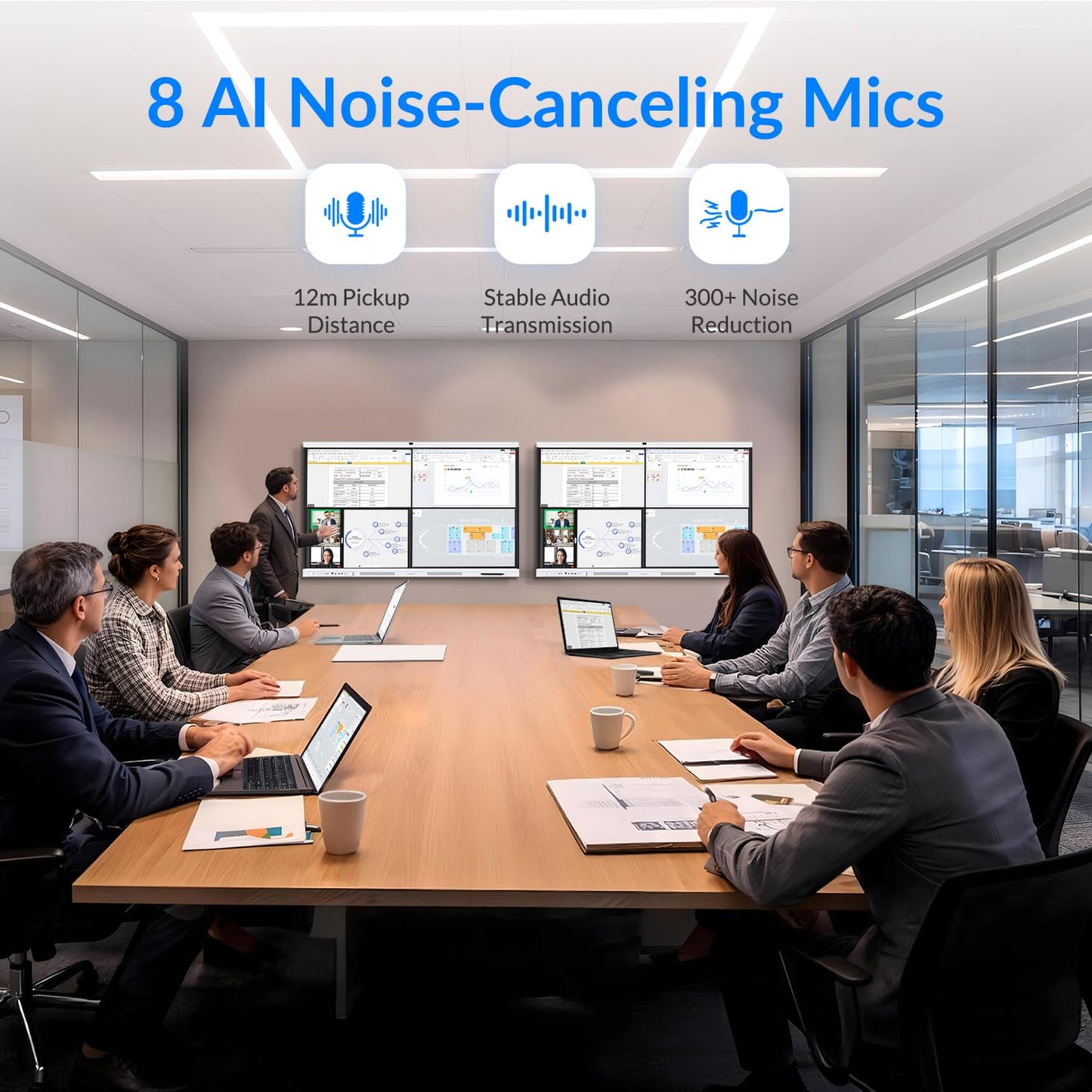 NEWORK Smart Board, 75" All-in-One Interactive Whiteboard, Google EDLA Certified, 48MP CMOS Sensor 4K UHD Camera, 8 AI Noise-Canceling Mics, for Professional Business Meetings and Classroom