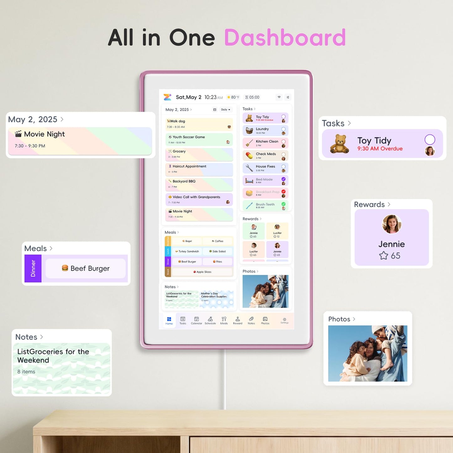 Westsee 15.6" Digital Calendar, No Subscription Smart Family Planner, Interactive Touchscreen Electronic Wall Calendar, Photo Display, Meals, Chore Chart & Tasks, Wall & Desk Mountable (Pink)