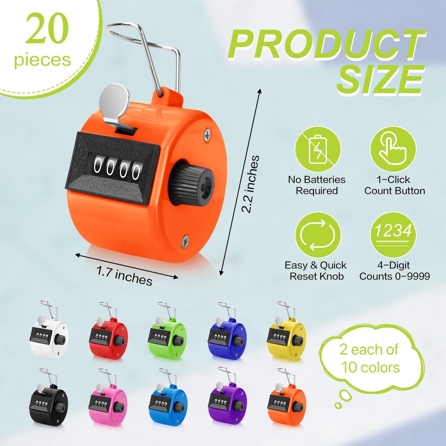 20 Pieces Handheld Tally Counter 4 Digit Mechanical Clicker Counter Multicolour Handheld Counter Clicker Plastic Pitch Counter for Counting School Golf Coaching Sports Knitting Events (20 PCS)