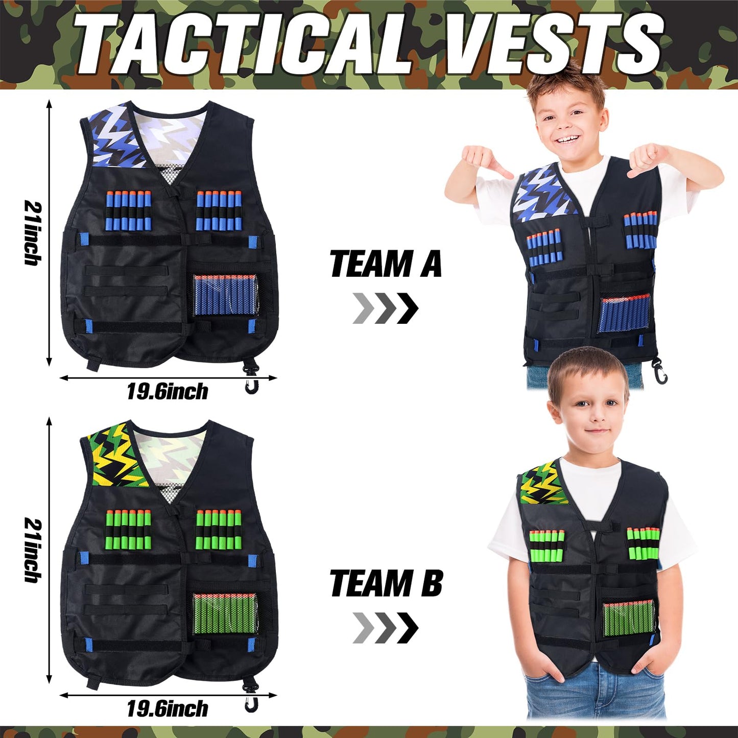 Sosation 12 Sets Kids Tactical Vest Tactical Party Supplies Favor Accessories, Face Mask Wrist Holder Toy Gift (Green and Blue)