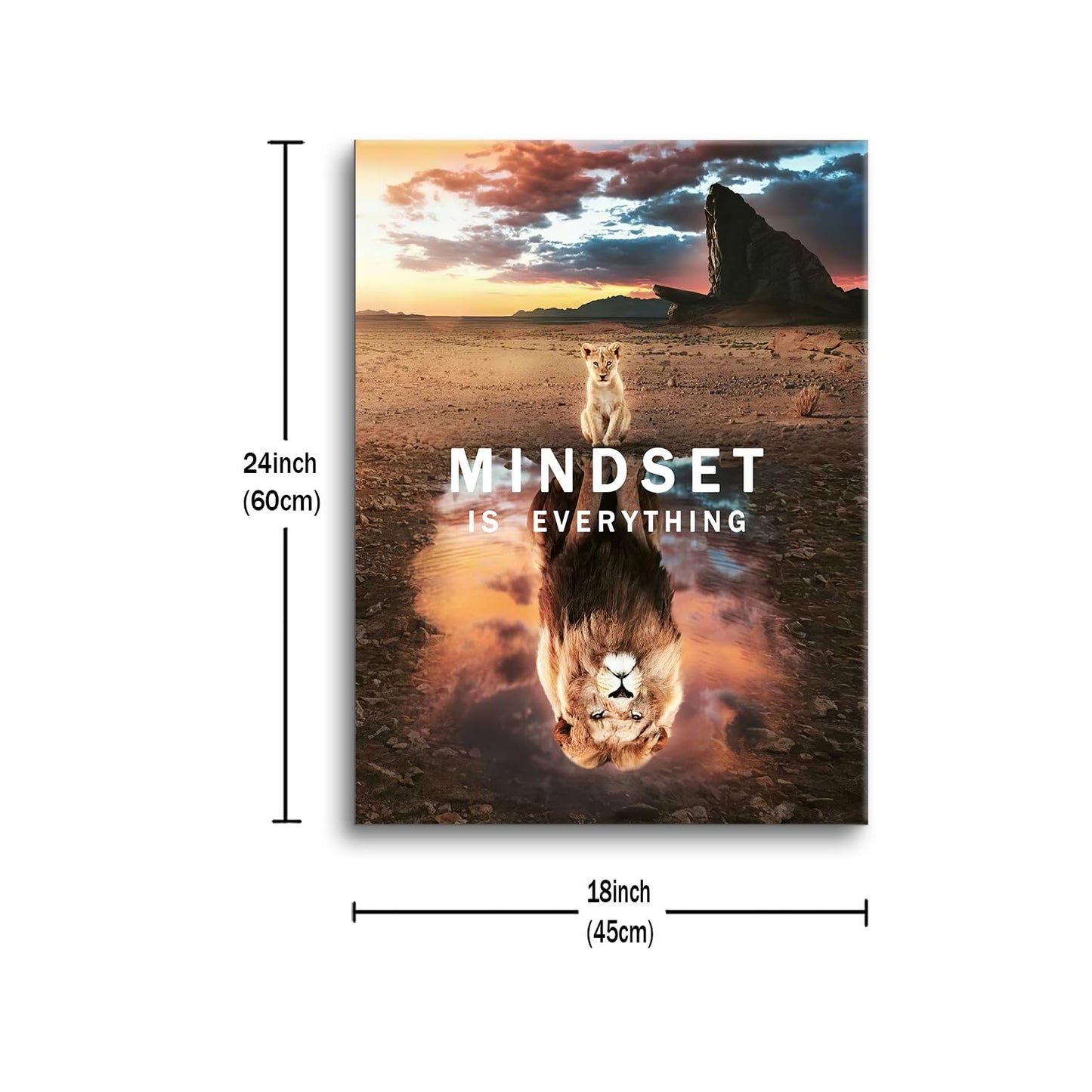 Motivational Wall Art Small Cat Big Lions Mindset is Everything Poster Cute Animal Inspirational Canvas Painting Prints Wall Pictures for Living Room Home Decor Office Framed Artwork [18''W x 24''H]