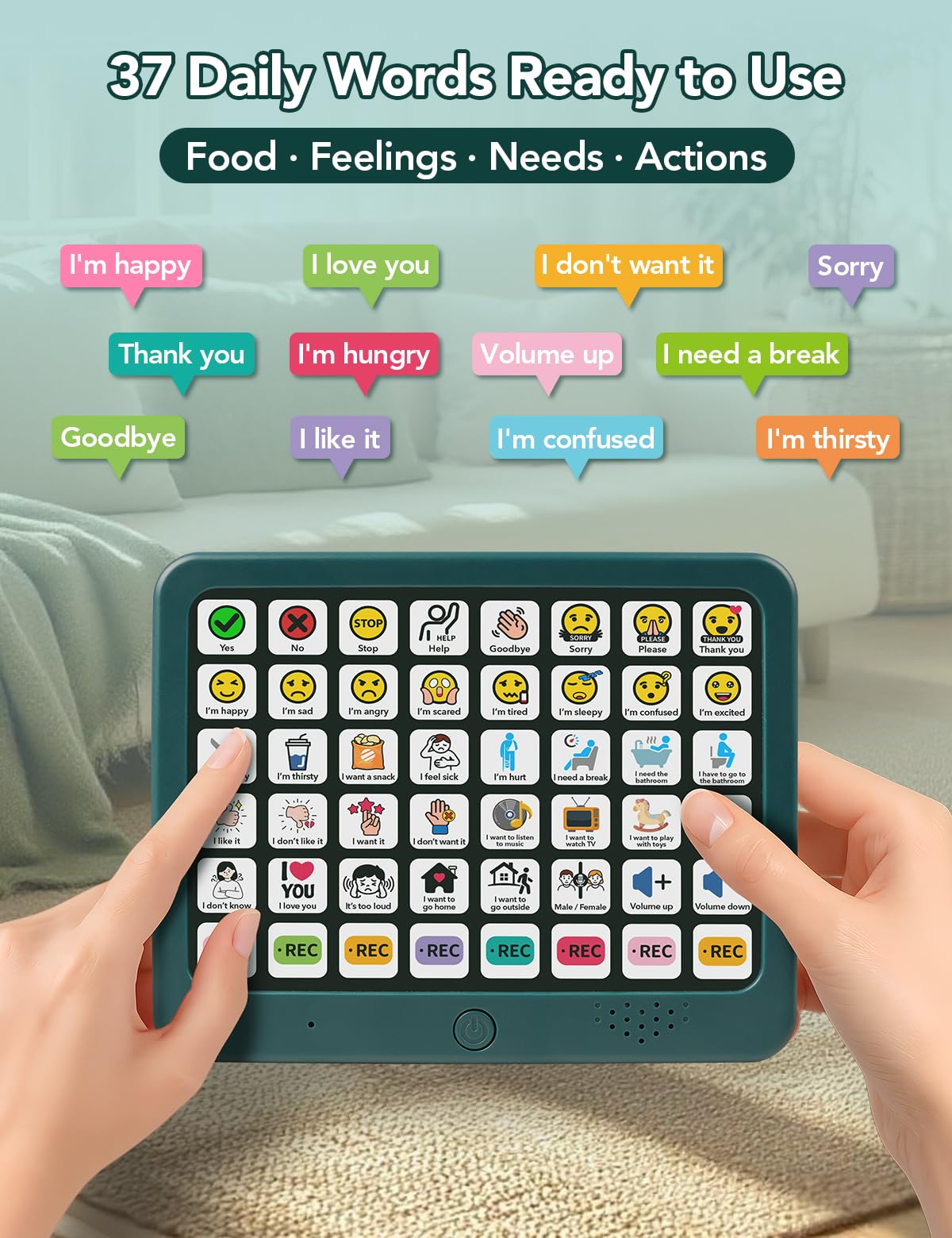 SKDTAZRZ AAC Device for Autism & Nonverbal Kids and Adults, 37 Preloaded Buttons + 8 Recordable Keys, Communication Board for Speech Therapy & Special Education, Home & School Use, Male/Female Voice