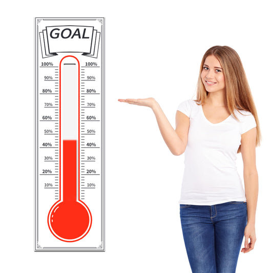 Dry Erase Goal Tracking Thermometer 46"x12" - Corporate Sales Board with Progress Ribbon for Team Motivation