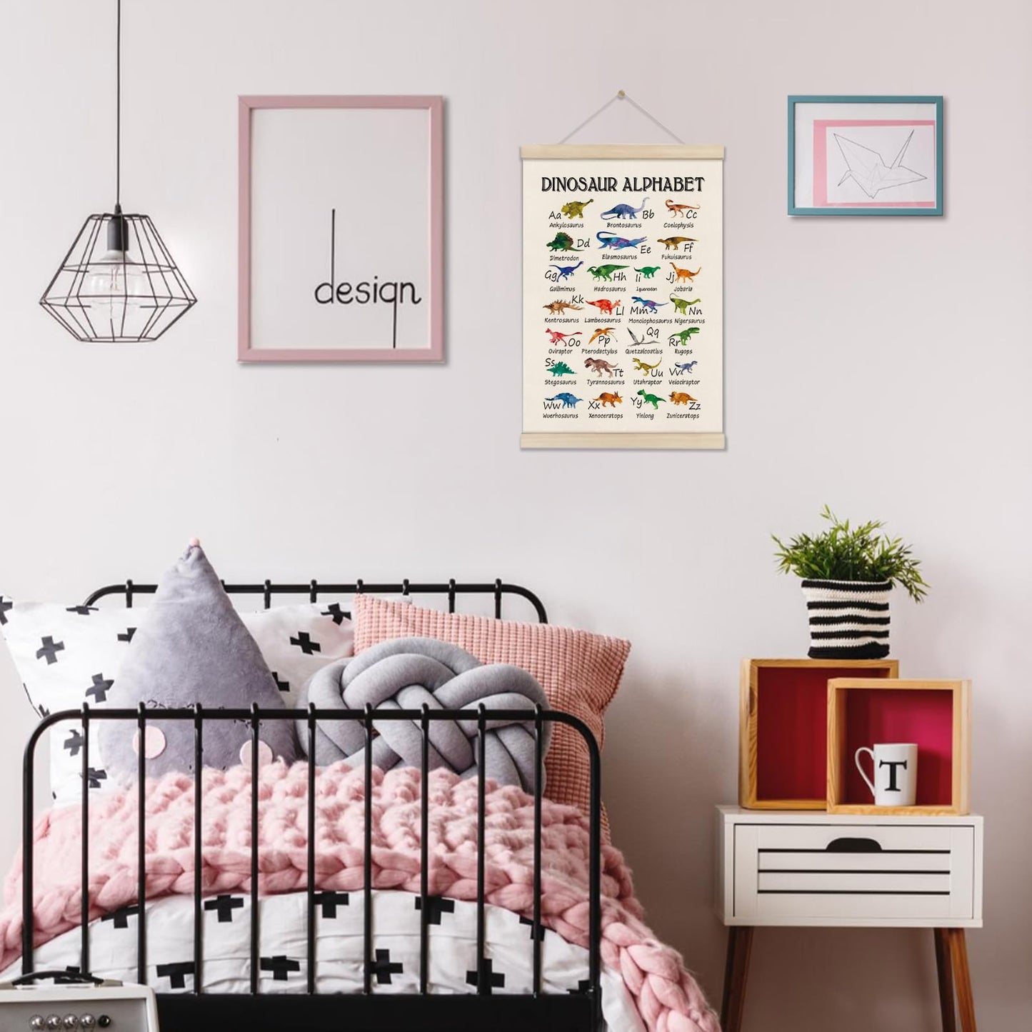 DOI-LANEE Alphabet Dinosaur Poster Hanger Frame 16x12 Inch, Educational Montessori Posters Toddler, ABC Alphabet Nursery Chart for Preschool Classroom Kids Room, Dinosaur Decor