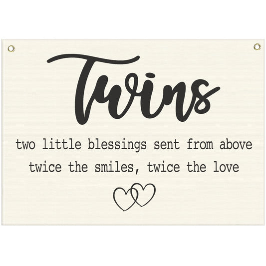 Twin Room Sign Canvas Banner-Nursery Wall Decor Rectangular Flag Sign for Baby Kids Newborn Nephew,Bedroom Baby Room Door Decoration,Twins Two Little Blessings Quote,Christmas Gift 28.5"L x 20"W