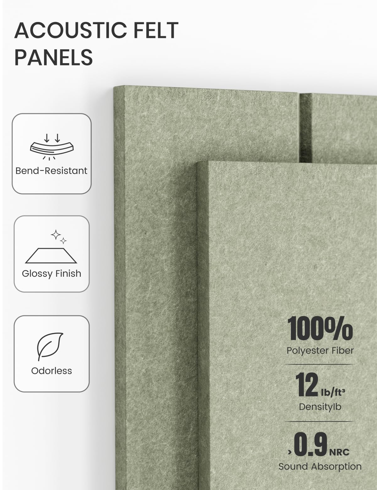 Fluxynara Felt Bulletin Board Tiles Large 48" x 36" Cork Board Alternative-12 Pack with 70 Adhesive Tabs, Thick Slat Wall Panels for Office Decor, Push Pin Board Wall Organizer Alternative-Sage Green