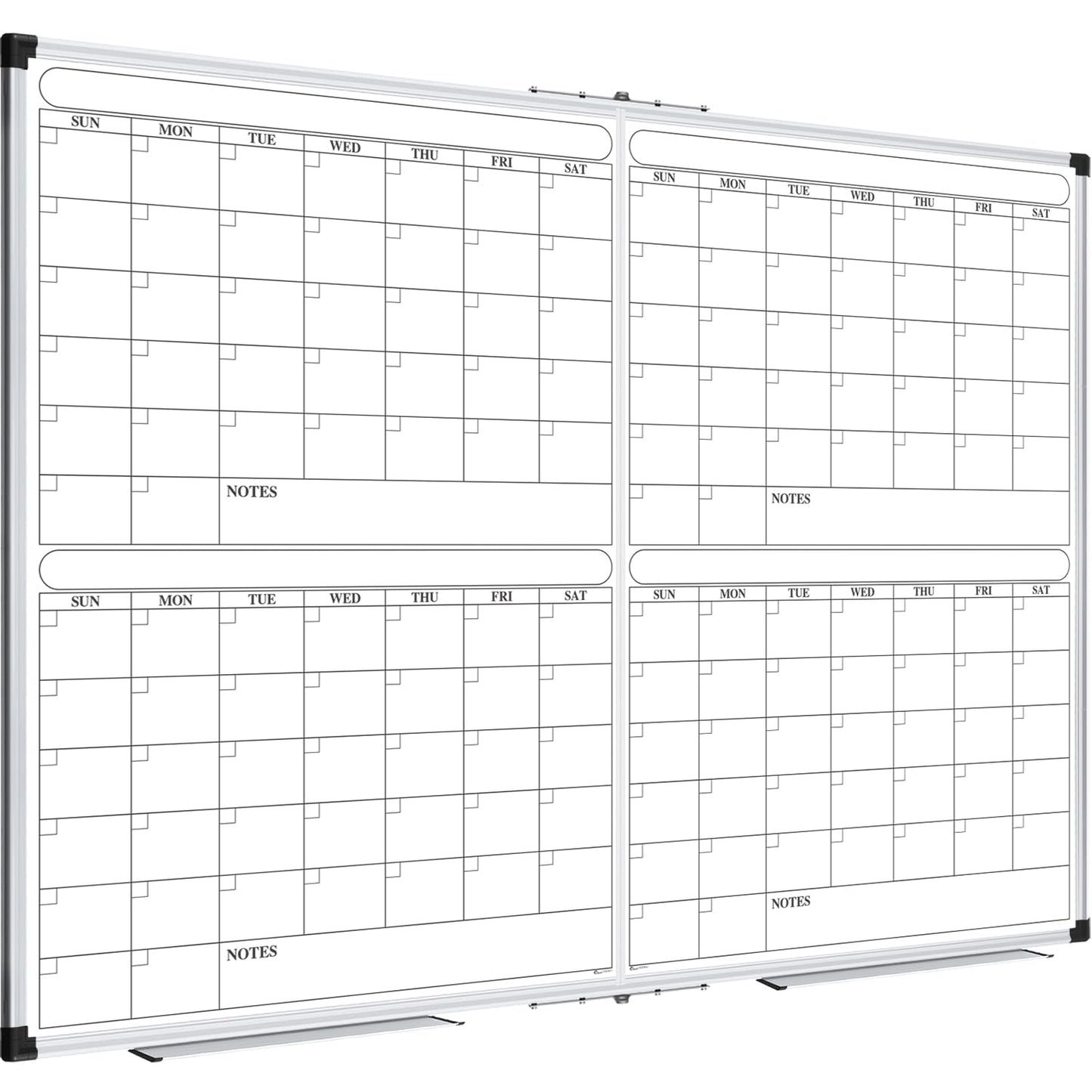 XBoard Magnetic Calendar Whiteboard 48x36 inch, 4 Month Dry Erase Board Planner with Silver Aluminium Frame, Foldable White Board Calendar for Home School Office Organization