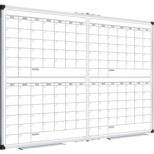 XBoard Magnetic Calendar Whiteboard 48x36 inch, 4 Month Dry Erase Board Planner with Silver Aluminium Frame, Foldable White Board Calendar for Home School Office Organization