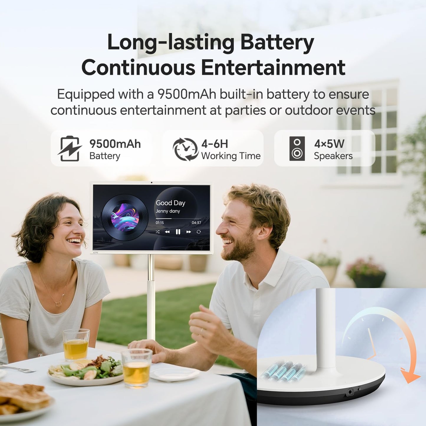 KTC 27" MEGAPAD 1080p Portable TV Touchscreen Monitor, EDLA-Certified Android 14 8G RAM +128G Storage Octa-core CPU Qualcomm Remote Control 9500mAh Battery Full Swivel Rotation Camera