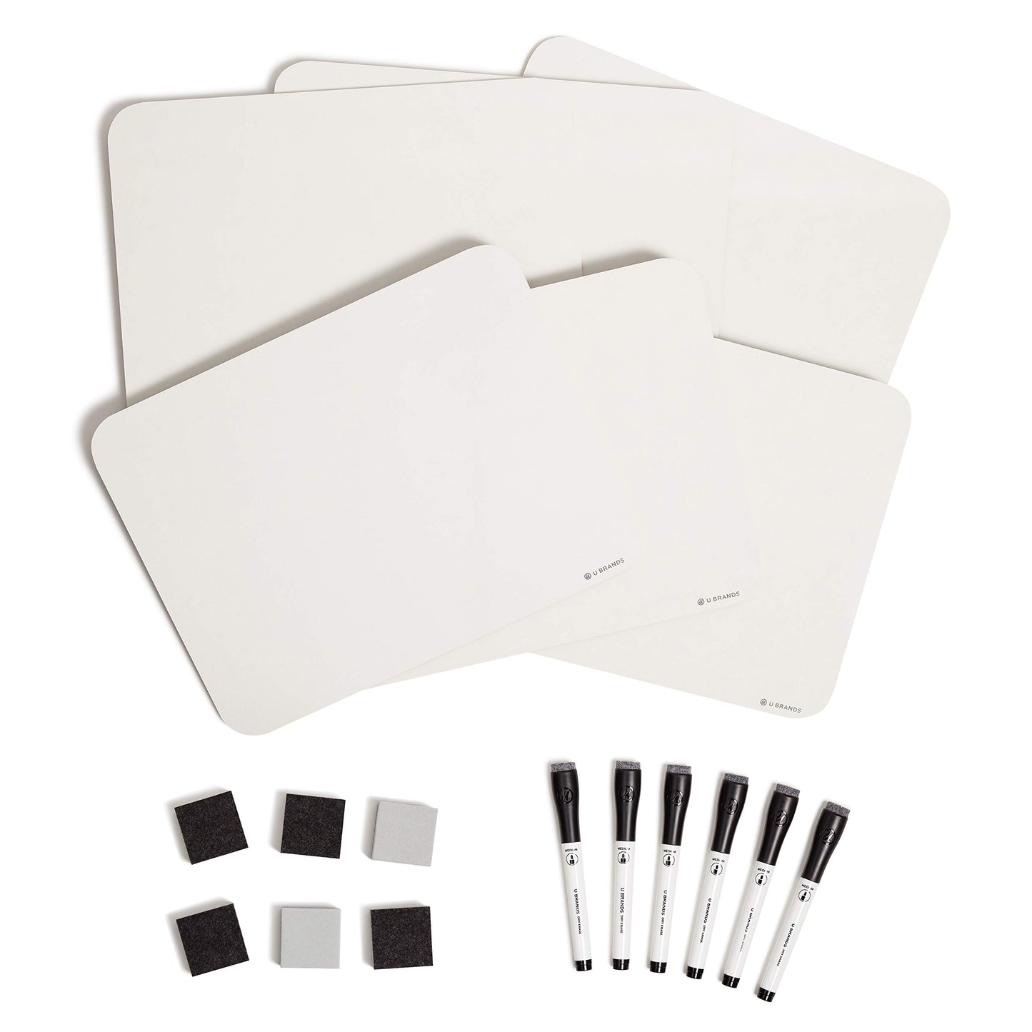 U Brands Dry Erase Lap Board Set, 12” x 9”, Small Whiteboard, Includes 6 Markers and 6 Erasers, 6 Count