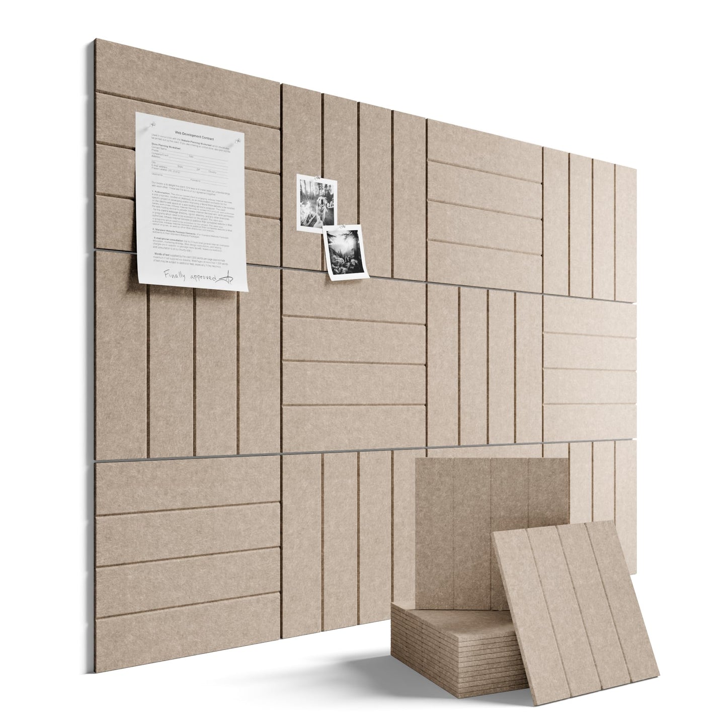 Large Felt Bulletin Board 48" x 36" Cork Board Alternative-12 Pack with 70 Safe Removable Adhesive Tabs, Cork Boards for Walls Felt Board for Home Office Classroom Pin Board-Taupe