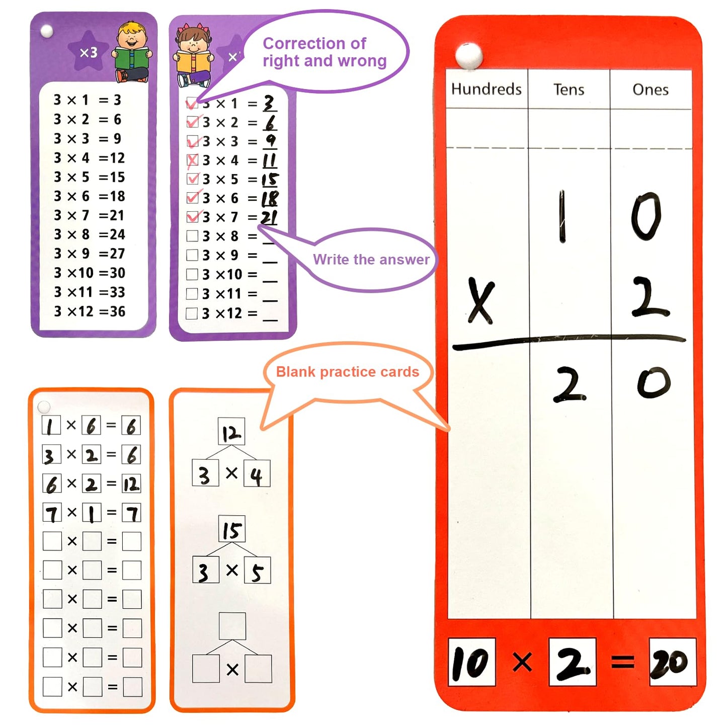 Math Flash Cards Set of 4-204pcs Reusable Math Practice Cards with Addition, Subtraction, Multiplication, Division, Flash Cards,Games for Kids Ages 6+ |Spark Skills & Fun Learning