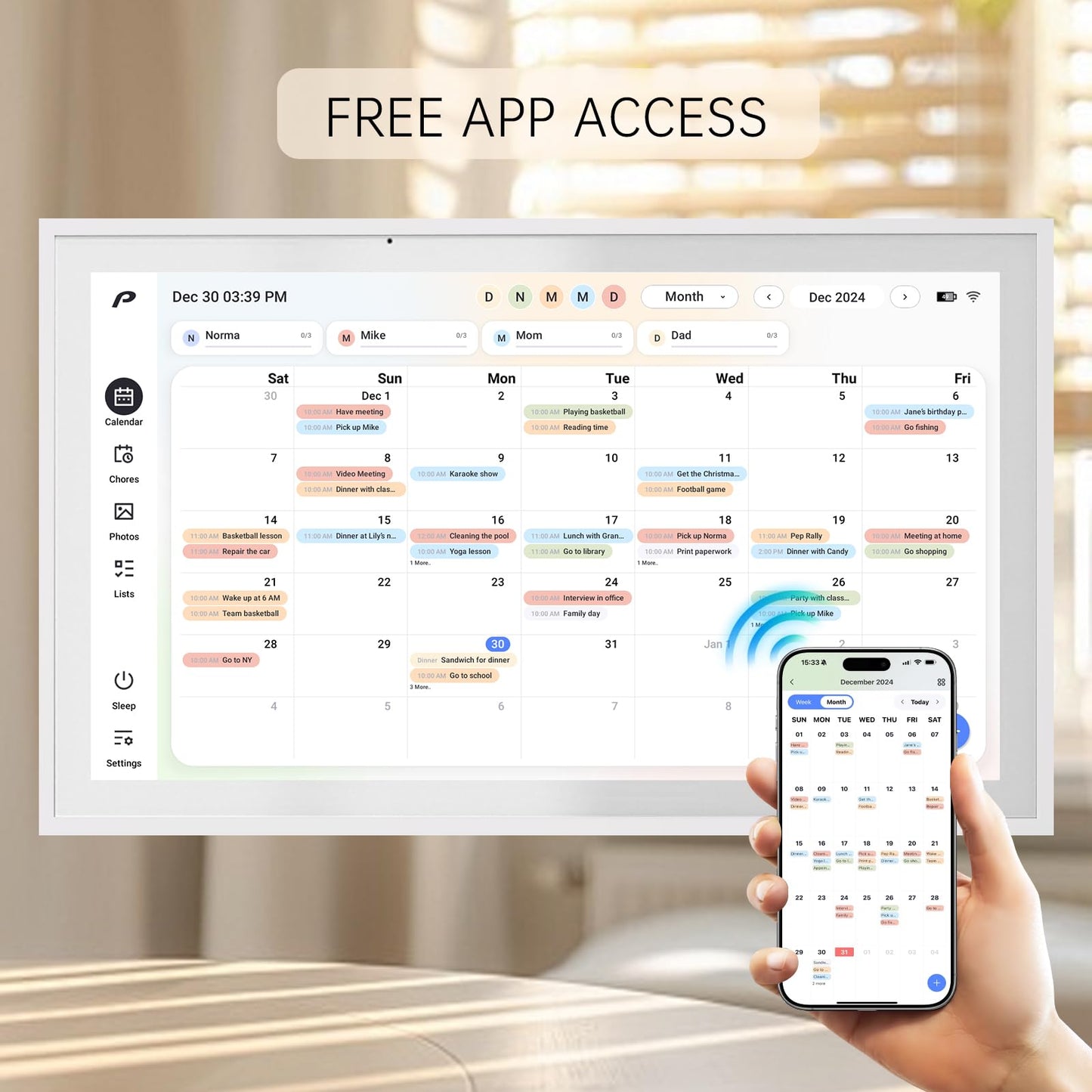 Digital Calendar, 15.6 inch Wall Planner & Chore Chart, Rechargeable Full HD Touchscreen Display, Portable Smart Family Organizer, Event Planner, Desk and Wall mountable, Perfect for Family Schedules - No Subscription (Free Magic Import)
