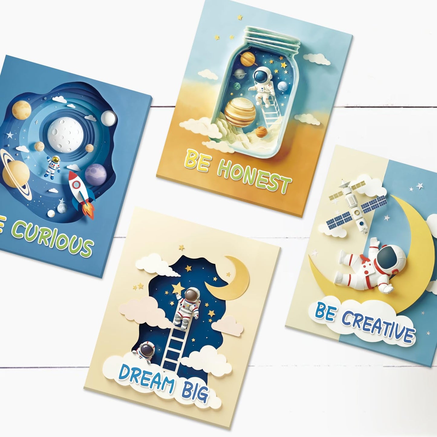 CHDITB Space Astronaut Kids Framed Canvas Wall Art Nursery Inspirational Artwork,Outer Space Galaxy Wall Decor,Rocket Planets Motivational Poster,Boys Prints For Living Room Bedroom Decor 8”X10”X6
