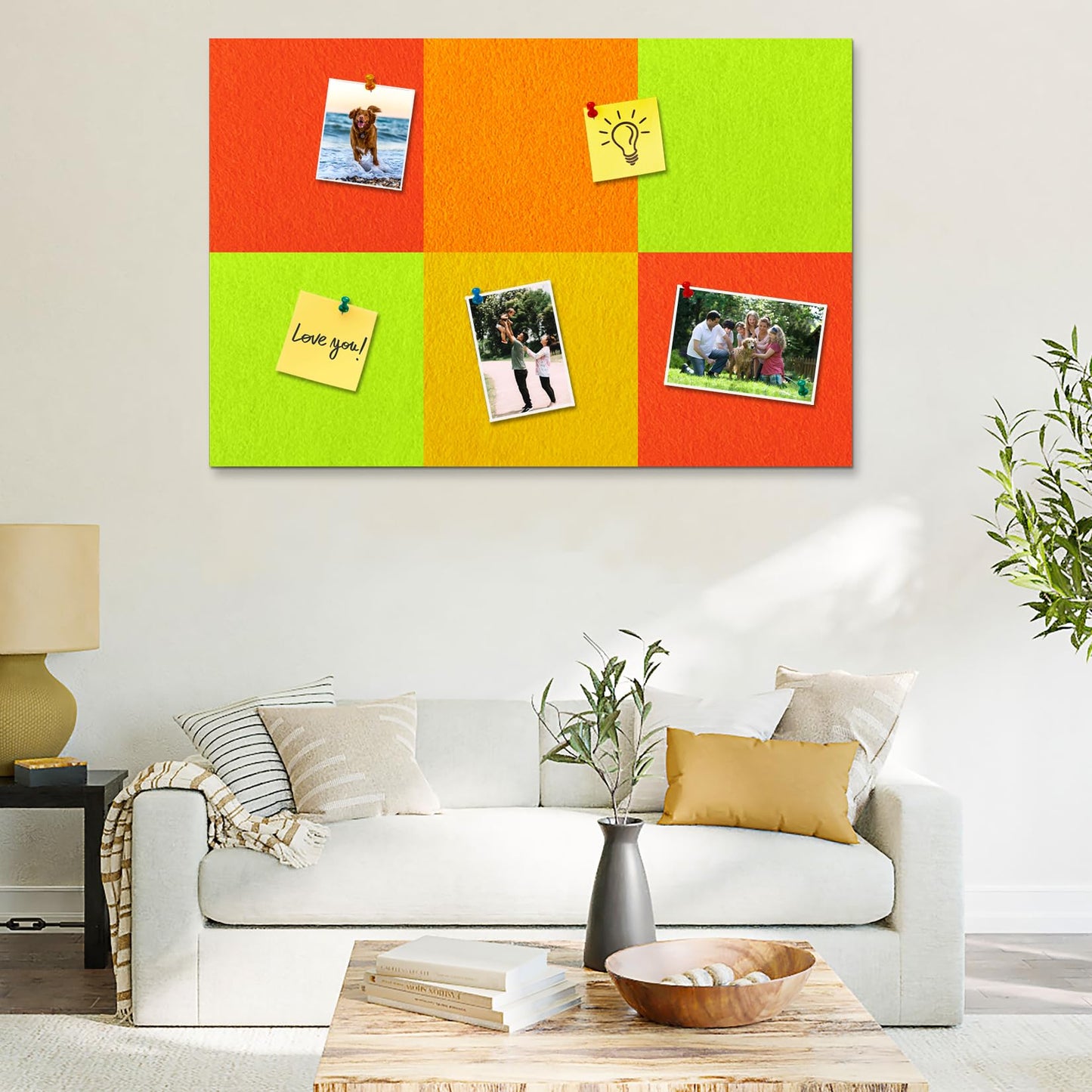 HULAVO Square Felt Cork Bulletin Board Tiles, Self Adhesive DIY Felt Pin Board for Wall 30" x 20" with 35 Pushpins for Office School Home Wall Decor Stickers Memos Photos Display (Gradual Orange)